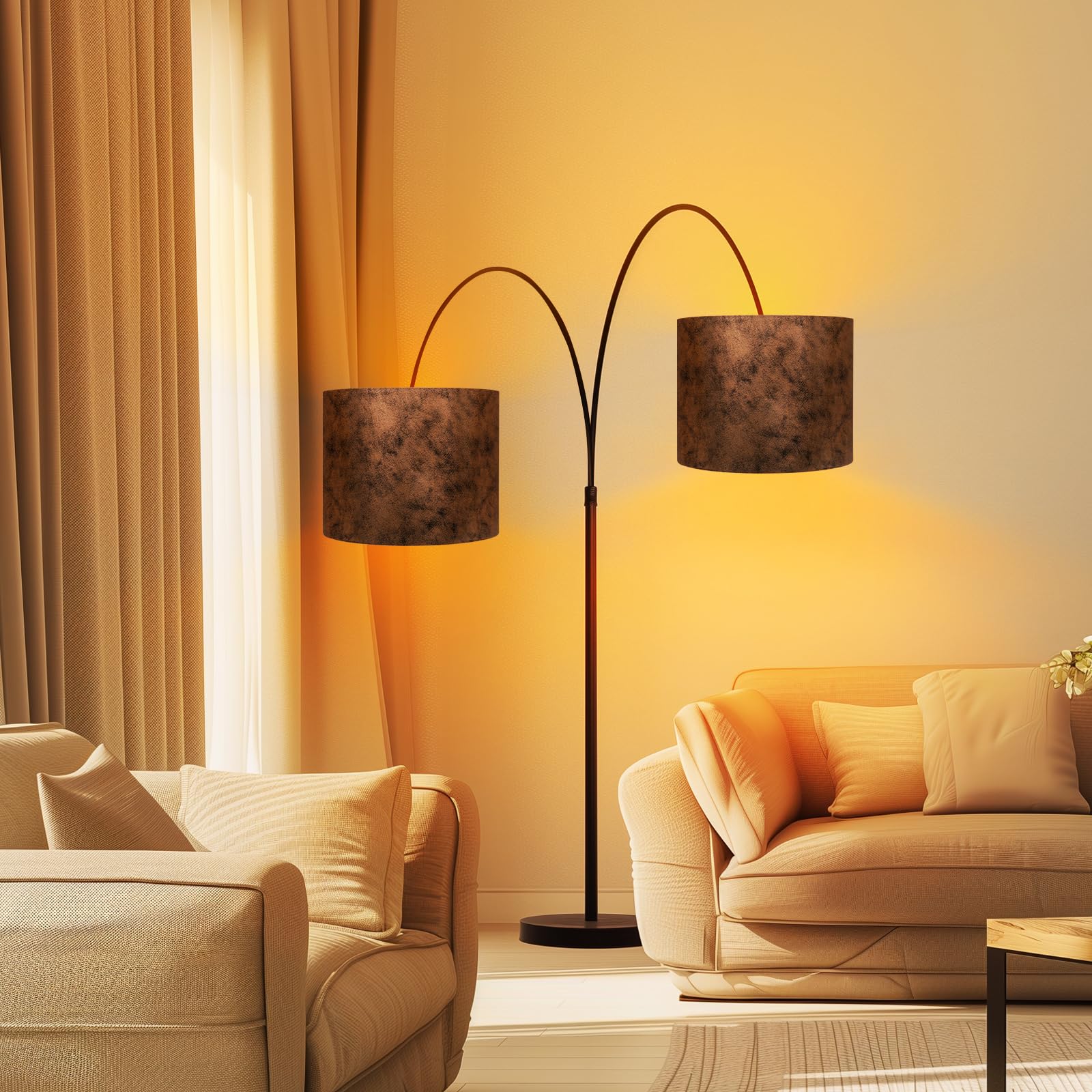 ALUCSET Large Drum Lamp Shades Set of 2, Imitation Gold Cowhide, 15"x15"x12", Model LLA-S2425E, Easy Assemble for Floor & Table Lamps