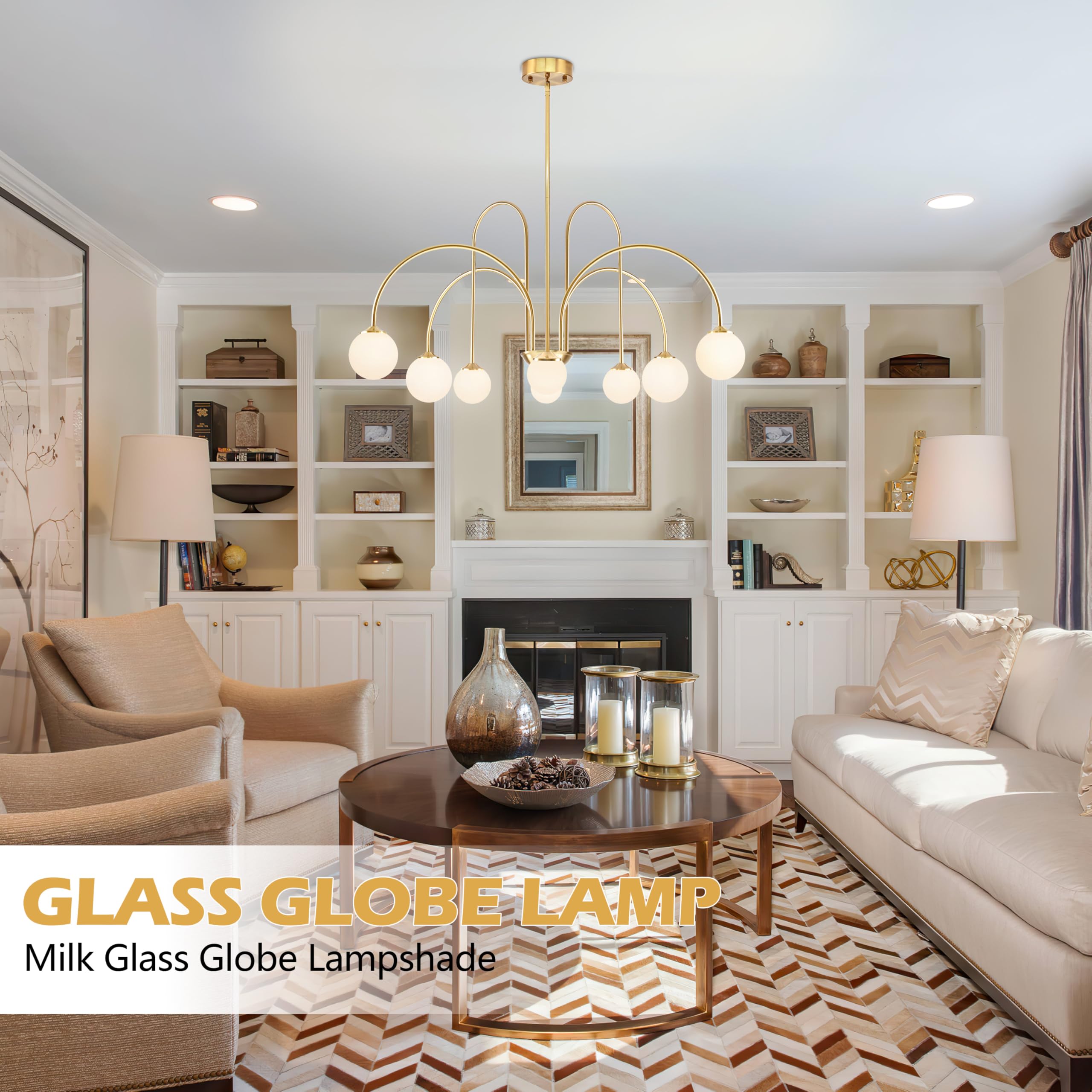 Bagood Gold Sputnik Chandelier 8-Light Globe Pendant Light 38.5    Modern Sputnik Light Fixture Dimmable Chandelier With White G