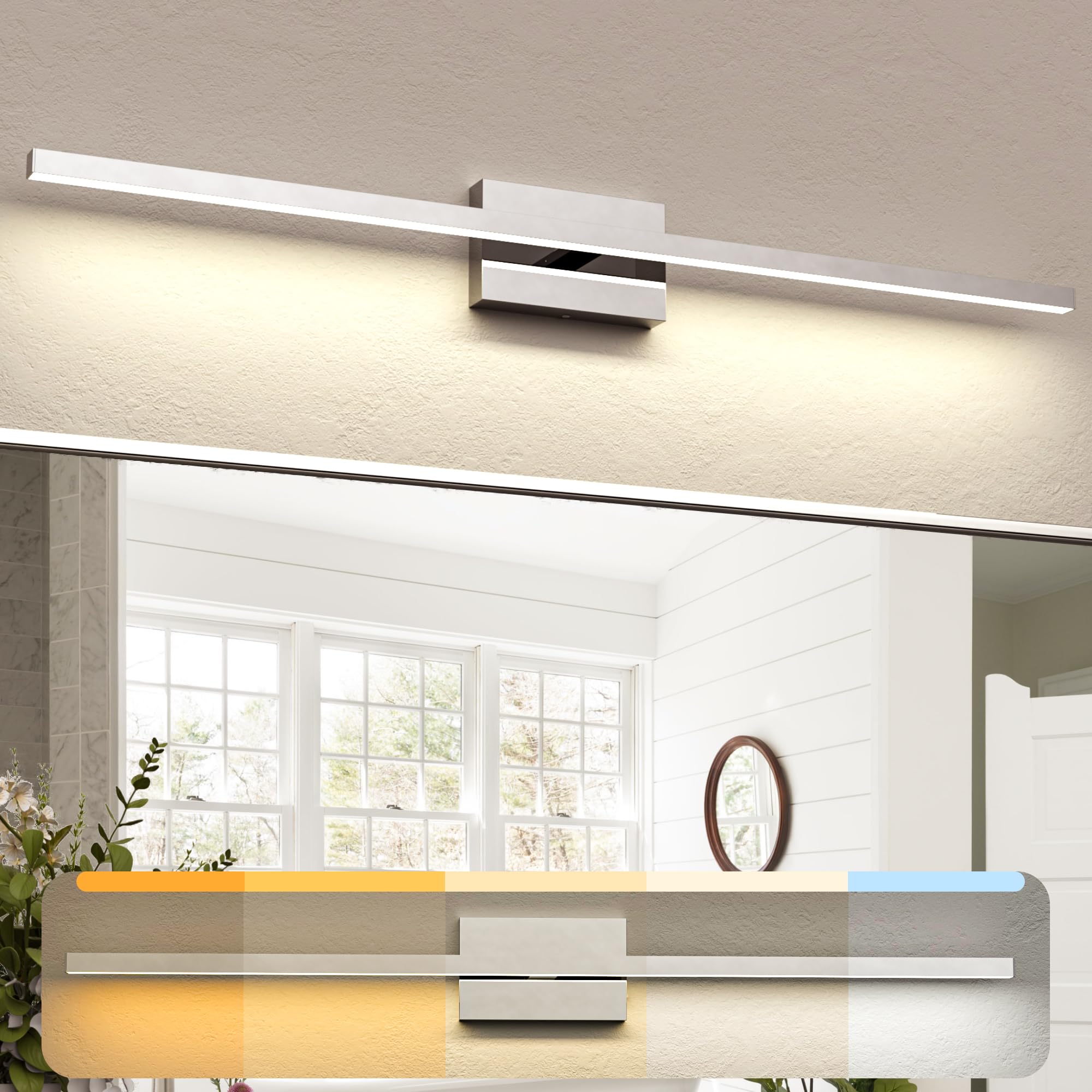 NIORSUN Chrome Bathroom Vanity Light, 39.4 Inch, 24W Dimmable LED, ETL Certified, Silver, Model LGvanity