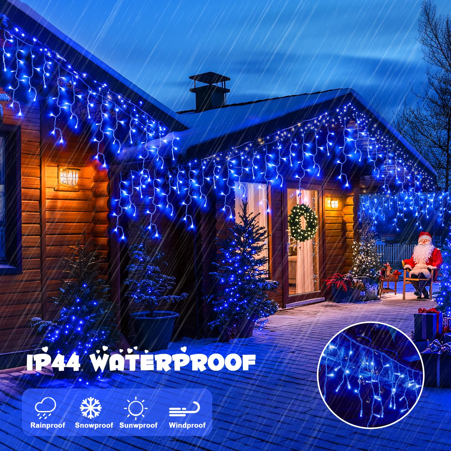 Jmexsuss 800 Led Blue Icicle Christmas Lights Outdoor, Icicle Lights For Outside With 160 Drops, Blue Christmas String Lights In