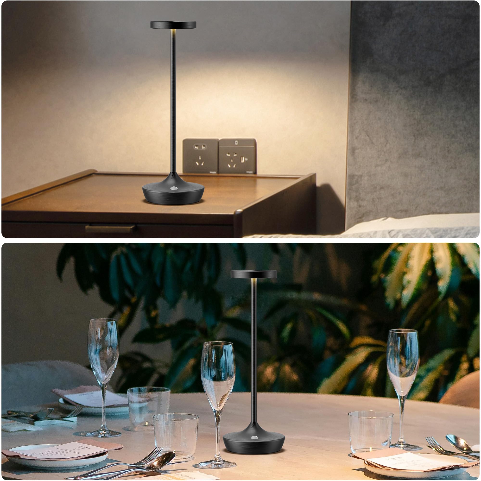 YHT Cordless LED Desk Lamp, 6000mAh Rechargeable, Waterproof, 3-Color Touch Dimmable, Model X86, Black 1P