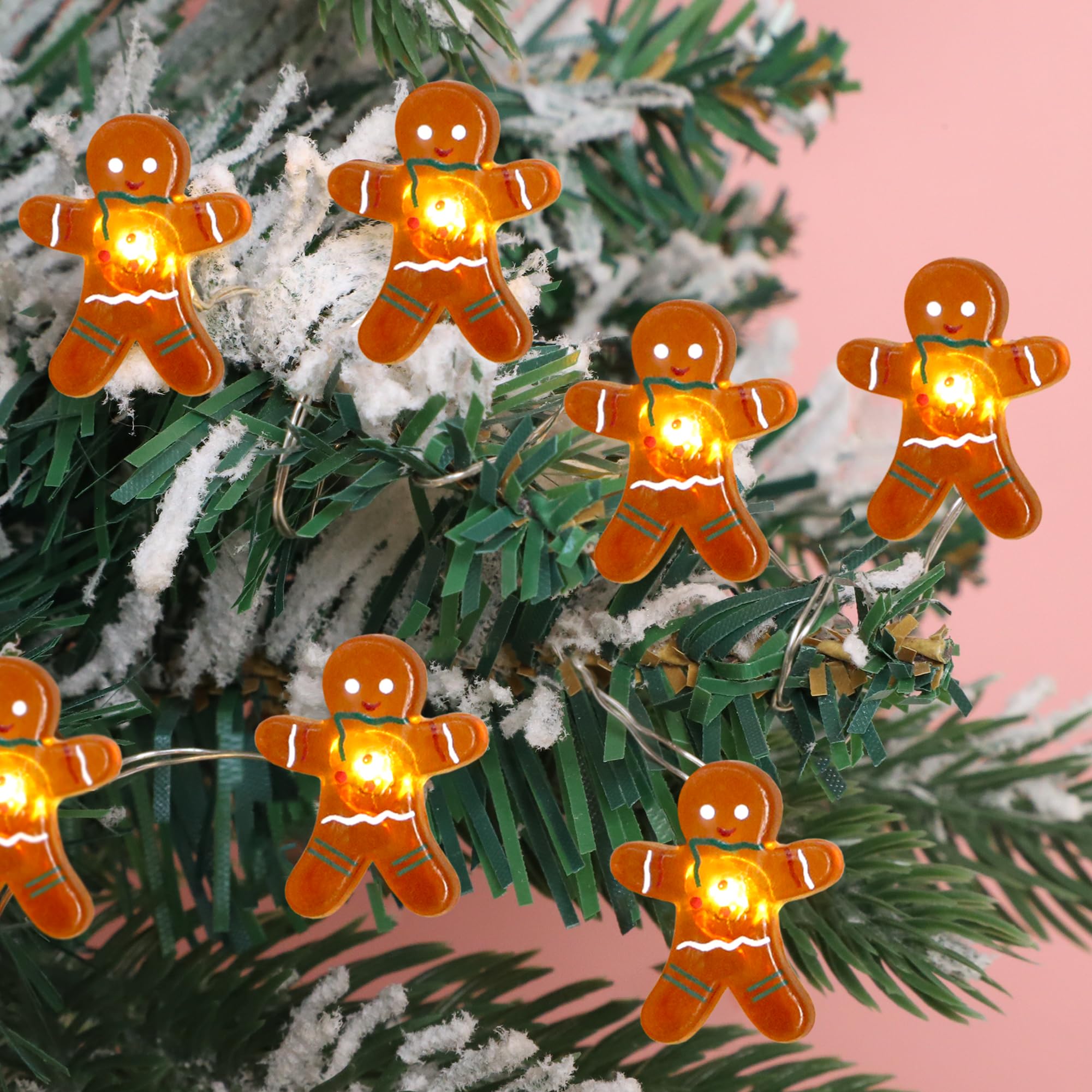Impress Life Festive Decoration String Lights, Gingerbread Man Cookies 10 ft 40 LEDs with Battery/USB Powered Dimmable Fairy Lights with Remote for House Bedroom Decorative, Wedding Home