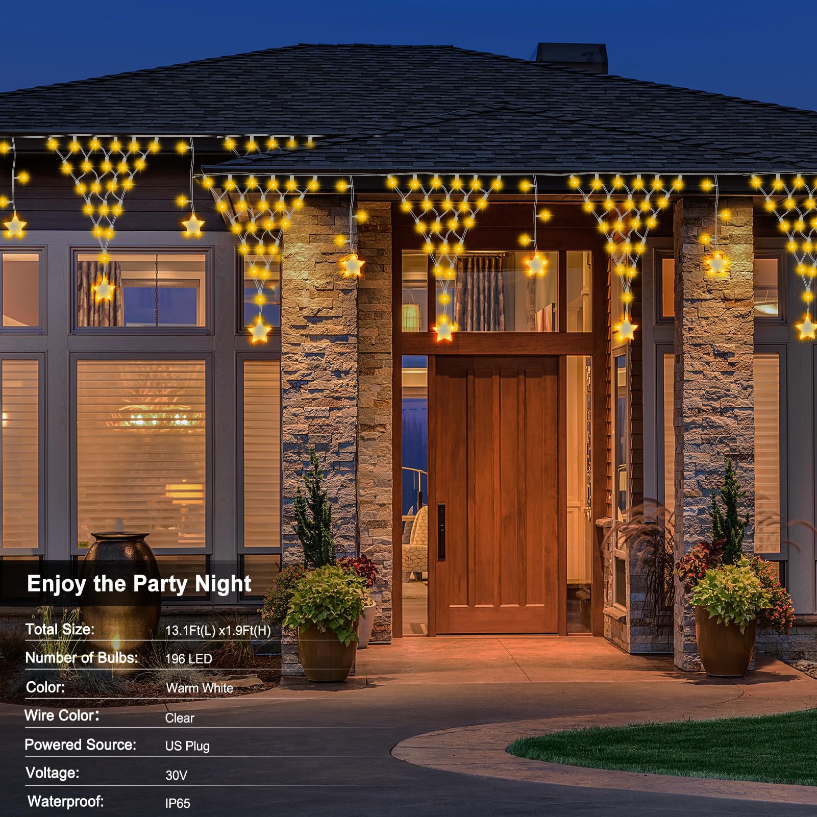 Christmas Net Lights,196 Led 13.1X1.9Ft Waterproof Outdoor Christmas Lights Net Lights Mesh Lights Mains Powered Timer Built In