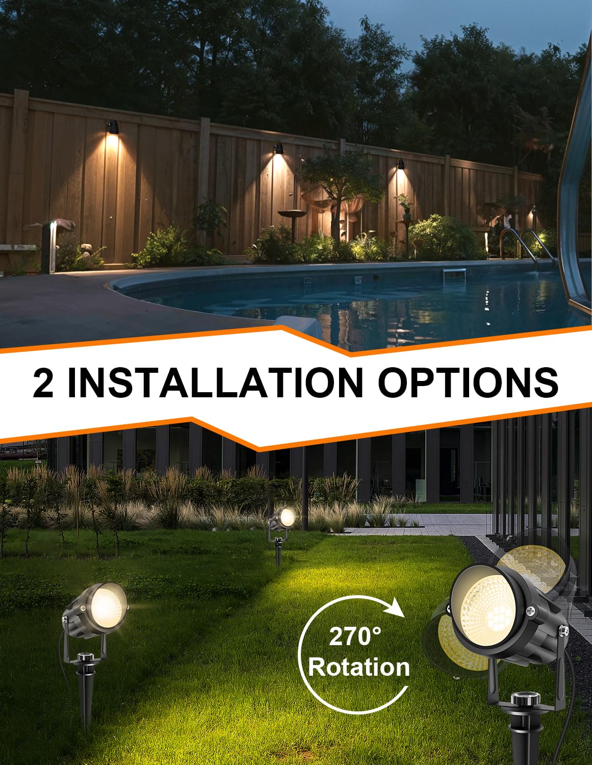 Crepow Dusk To Dawn Outdoor Led Spotlight, Outdoor Landscape Lighting With Photocell Sensor, 3000K Warm White Outdoor Waterproof