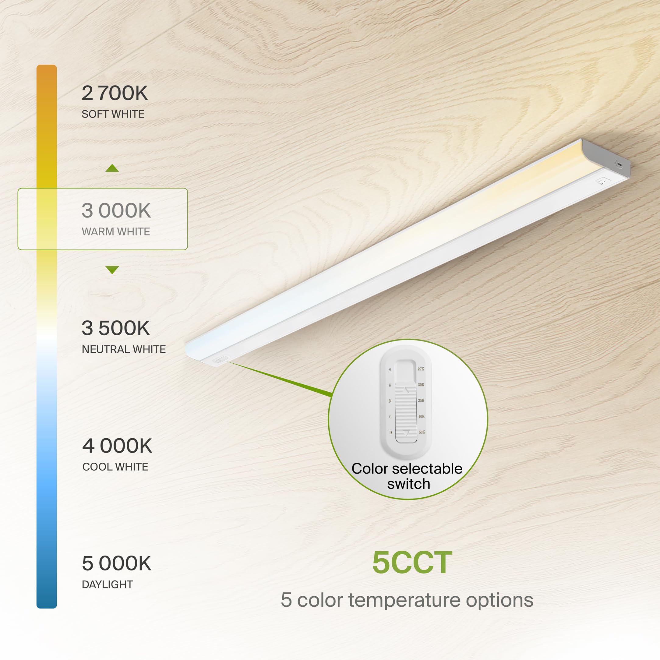Asd 48 Inch Led Under Cabinet Lighting Hardwired, On/Off & Color Temp Switch, 24W 2087Lm, 5 Cct 2700K-5000K Cri90+, Dimmable Und
