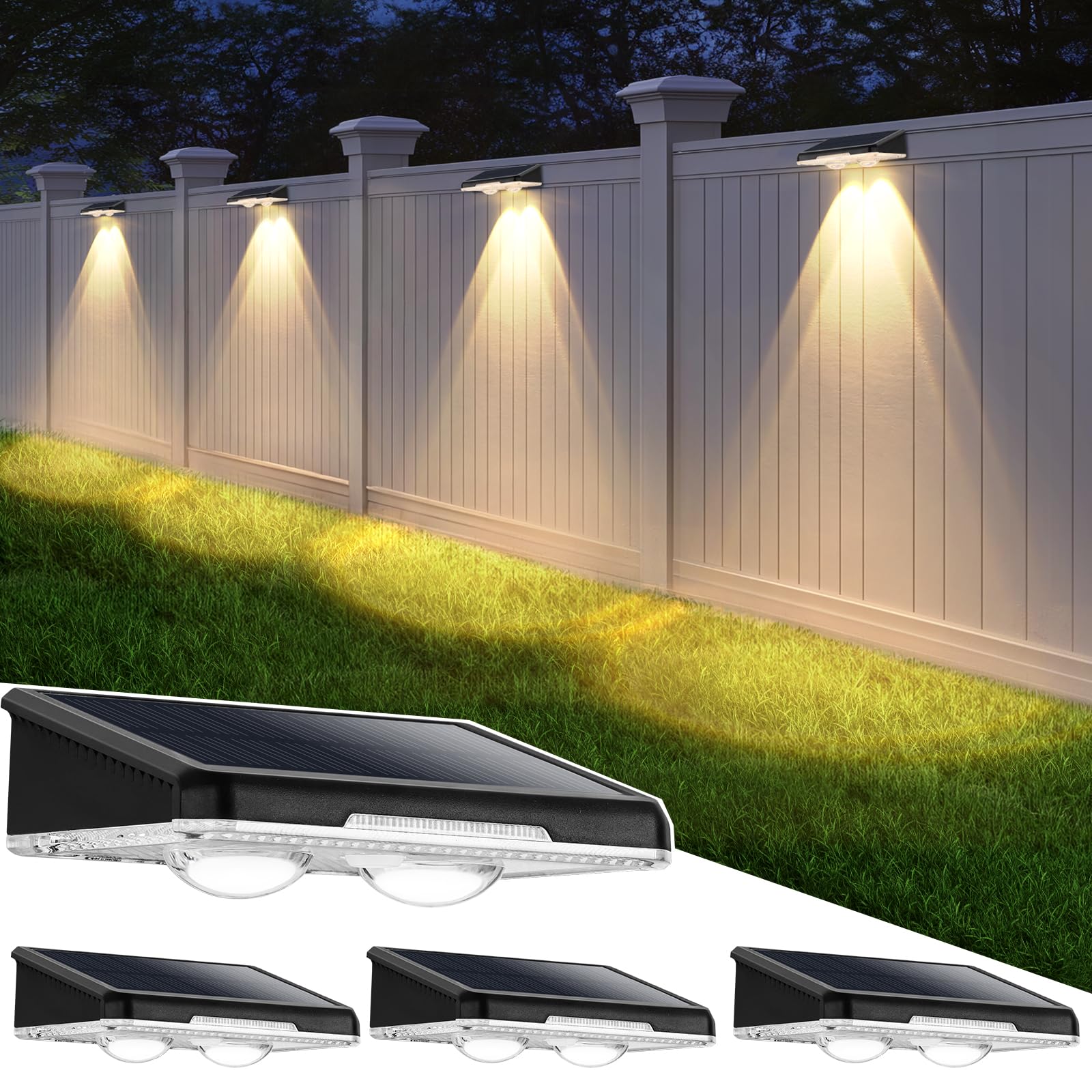 Solar Lights Outdoor 16-Pack  Waterproof Fence Lights Solar Powered with 3 Modes (3000K/4500K/6500K) for Outside  Backyard  Deck  Step  Stairs  Balcony  Yard  Patio  Walkway  Pathway  Railing