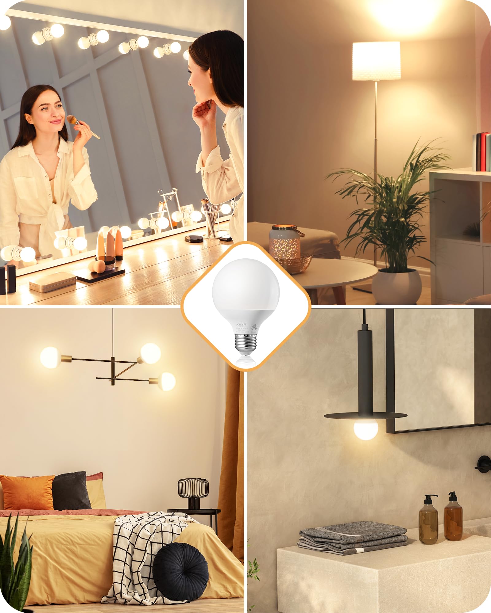 Edishine Vanity Light Bulbs, G25 Led Bathroom Light Bulbs, 25 Watt Equivalent Globe Light Bulb, Cri90+ 2700K Warm White 450Lm, E
