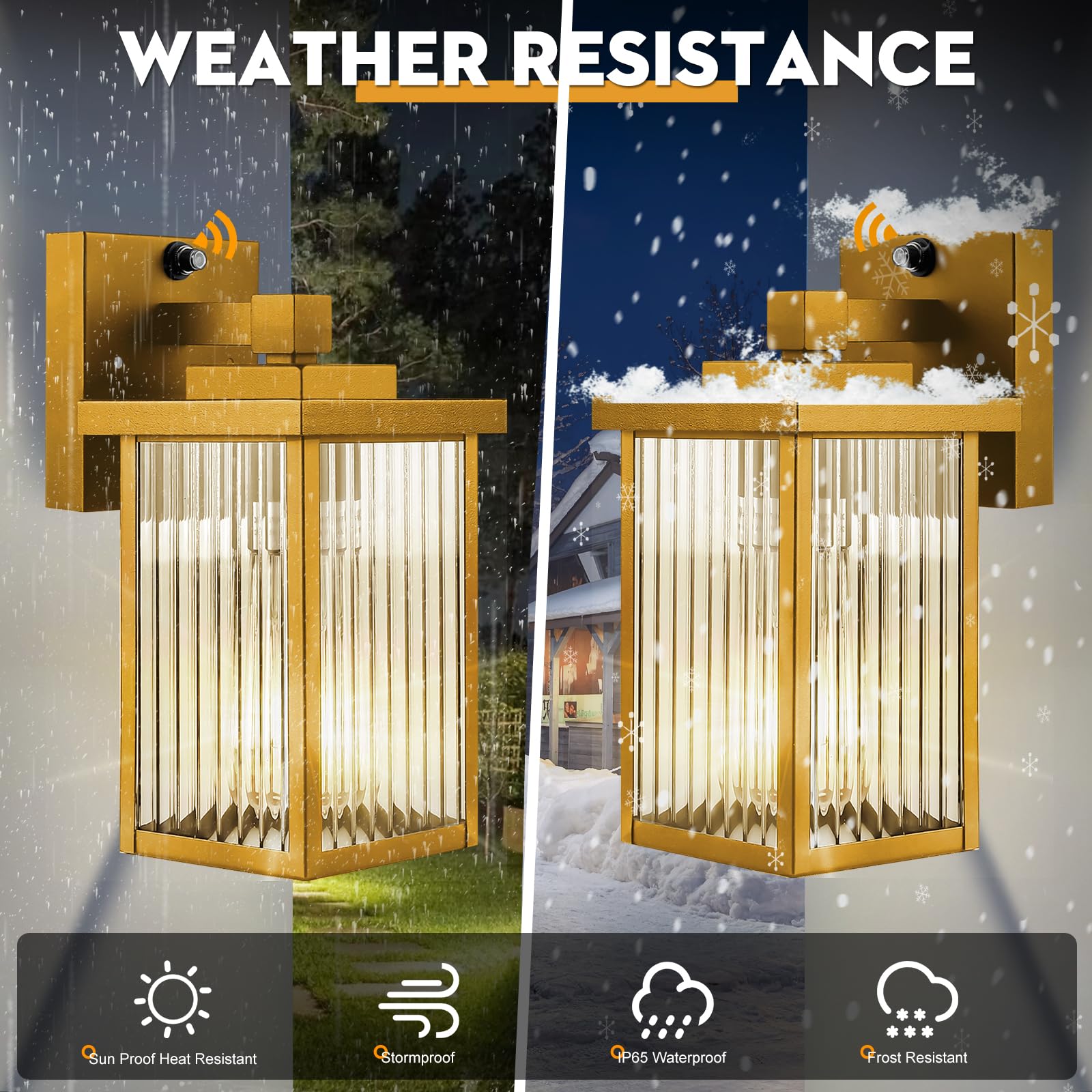 Hameso 2 Pack Dusk To Dawn Outdoor Lighting  Waterproof Outdoor Porch Light With Tempered Glass  Outdoor Light Fixture For House Exterior Front Door Garage Patio (Gold Color)