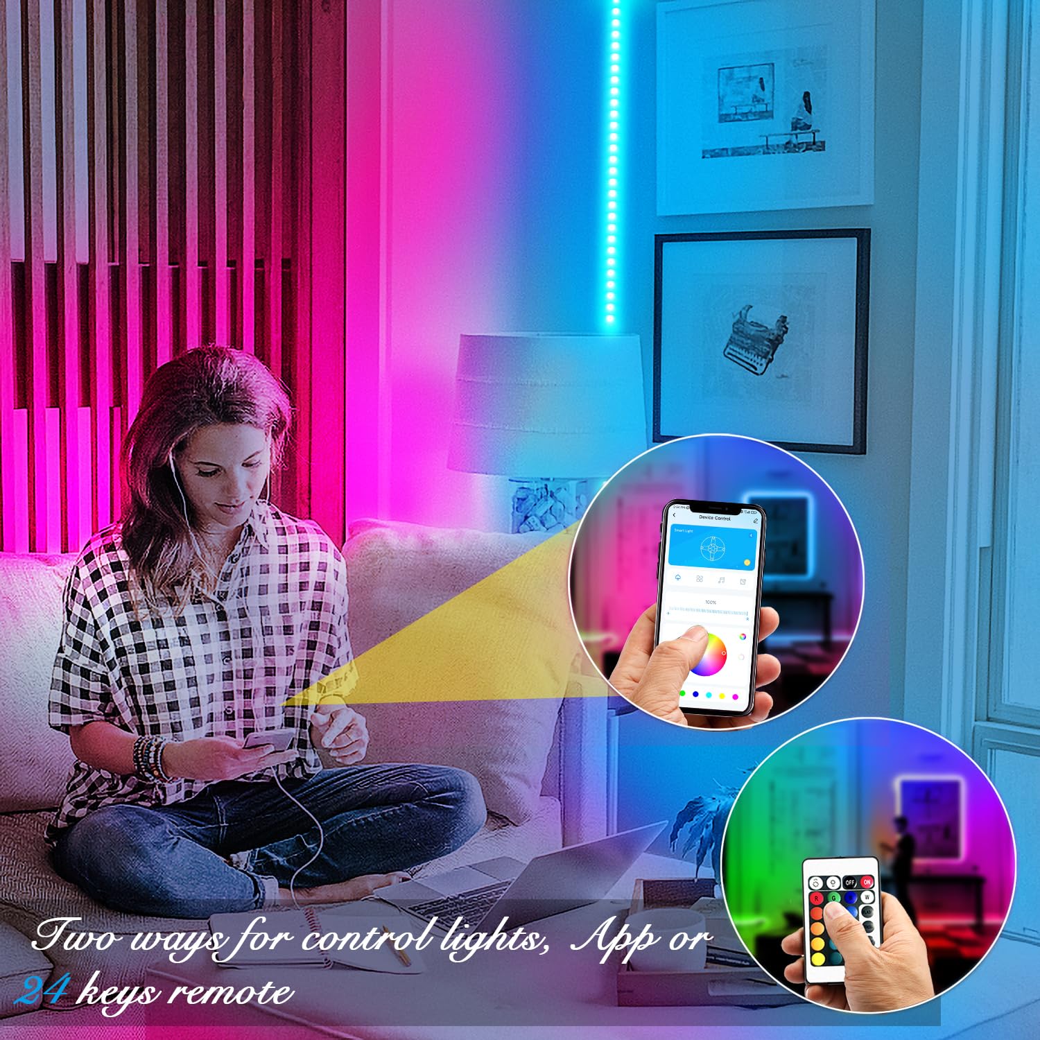 DAYBETTER Led Strip Lights 100ft Smart RGB, 5050 Multicolor, Music Sync, App Remote Control, Model FLSL-DB-501115RGBUS