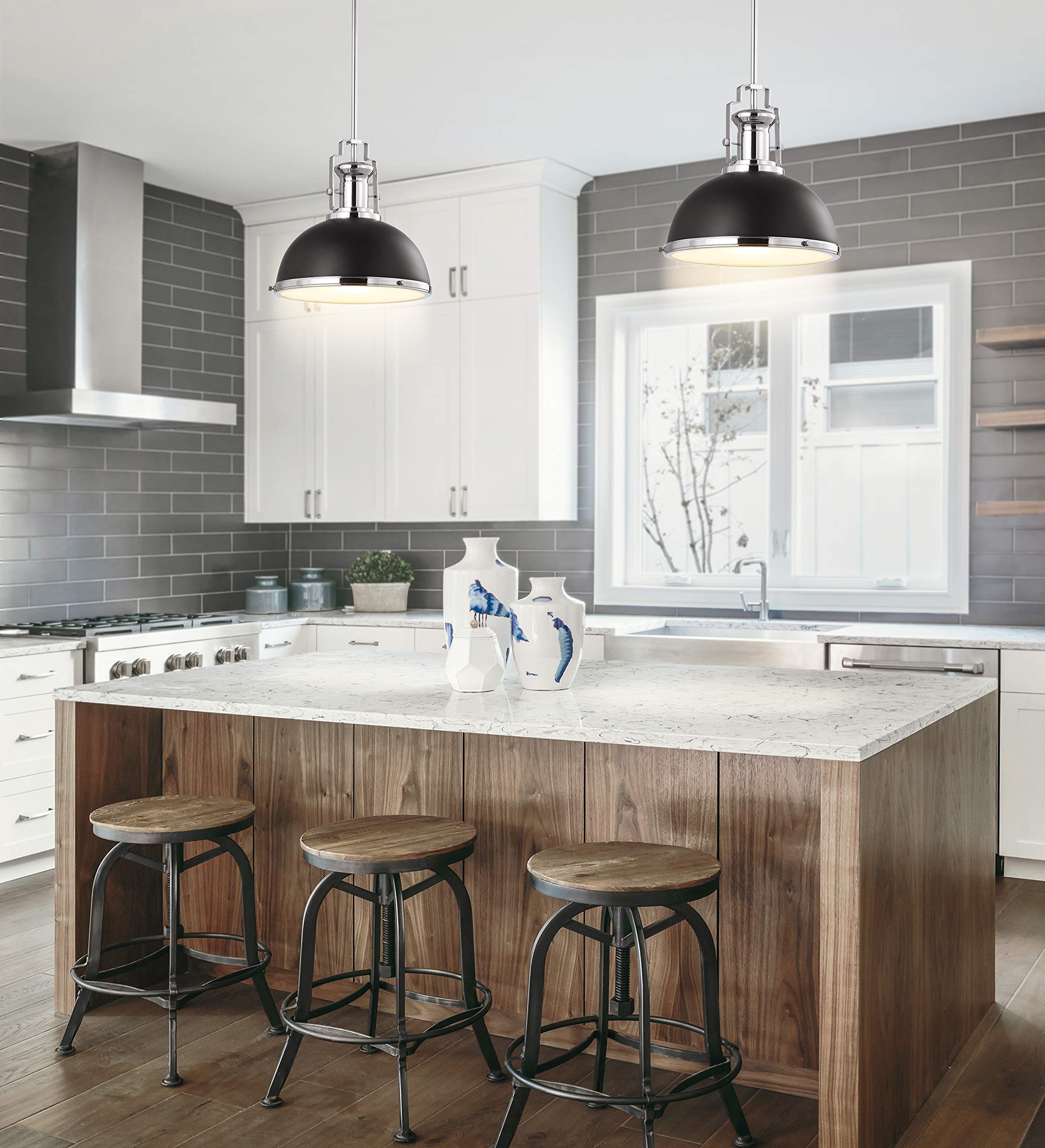 Jonathan Y Jyl9536B Homer 13'' Adjustable Iron/Glass Vintage Led Kitchen Pendant For Living Room Bedroom, Classic Cottage, Black