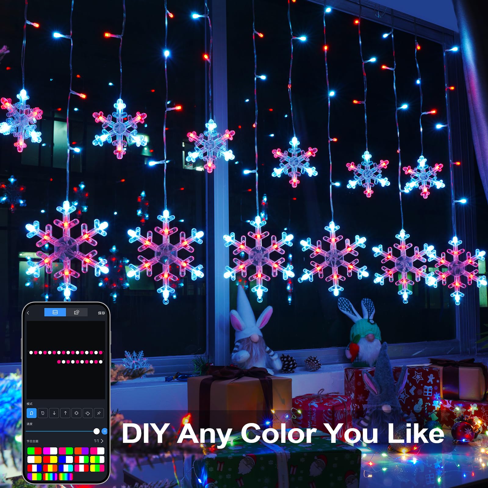 Smart Christmas Snowflake Icicle Lights, App Remote Control 16 Million Colors, 11.5Ft 156 Led 12 Drops Plug In Connectable, Curt