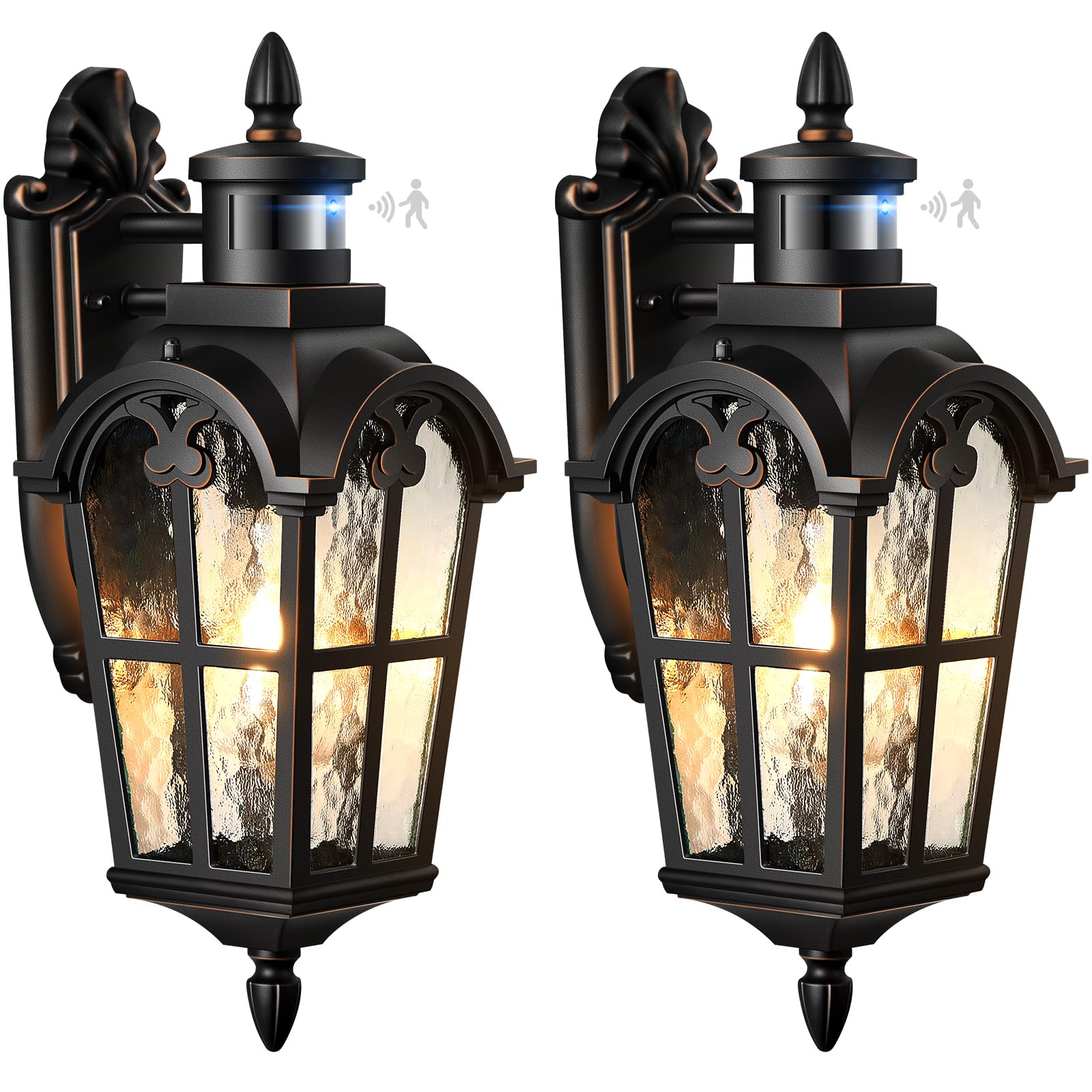 Vianis 2 Pack Motion Sensor Outdoor Lights  Outside Wall Lights Black With Gold Trim  Waterproof Dusk To Dawn Outdoor Lighting  Exterior Light Fixtures For House Porch Entryway Front Door