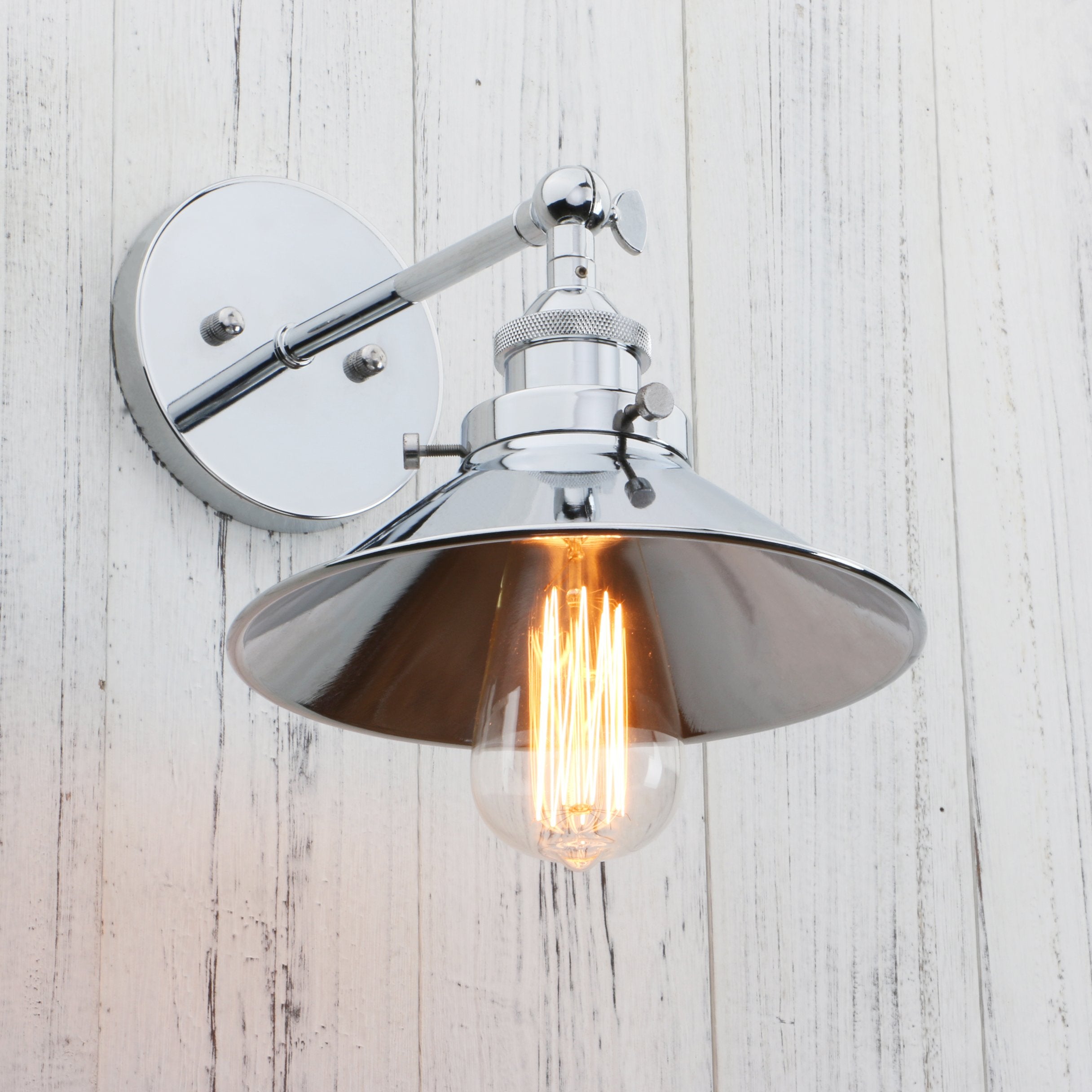Permo Vintage Industrial Metal Wall Sconce Lighting 180 Degree Adjustable Wall Lamp (Chrome)