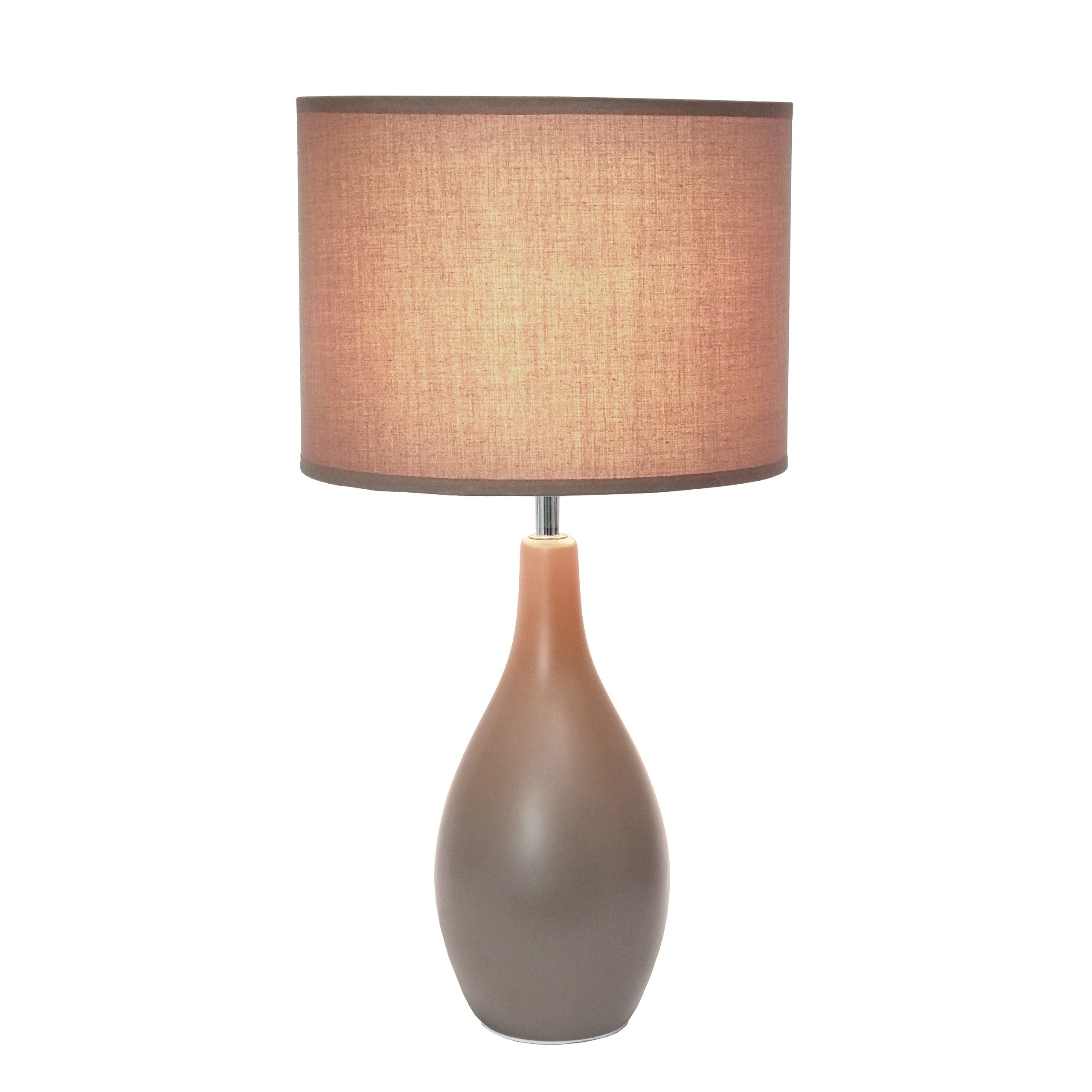 Simple Designs Lt2002-Gry Oval Bowling Pin Base Ceramic Table Desk Lamp With Matching Fabric Shade, Gray