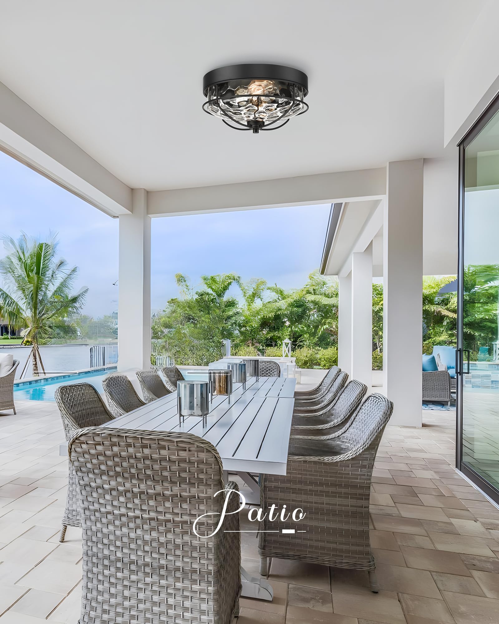 Black Flush Mount Ceiling Light, Hwh 12 Inch 2-Light Farmhouse Close To Ceiling Light Fixture In Matte Black Finish With Water R