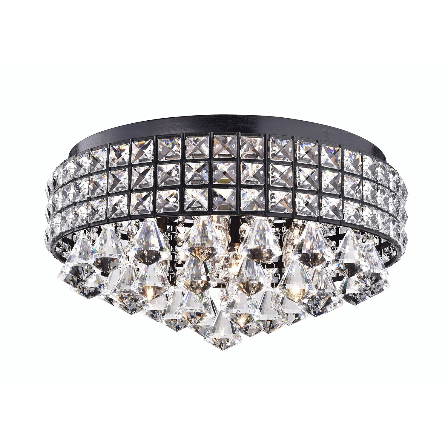 Edvivi Crystal Drum Chandelier 4 Lights Flush Mount Antique Black Finish Square Beaded Shade Model ECG4103BK