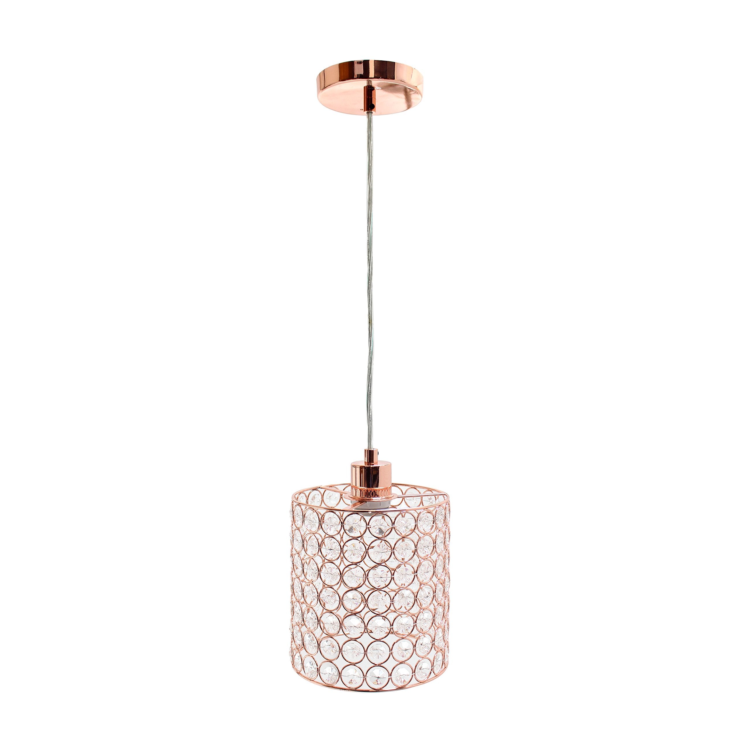 Elegant Designs PT1001-RGD Crystal Pendant Light, Rose Gold, 6.75in x 6.75in x 7.25in