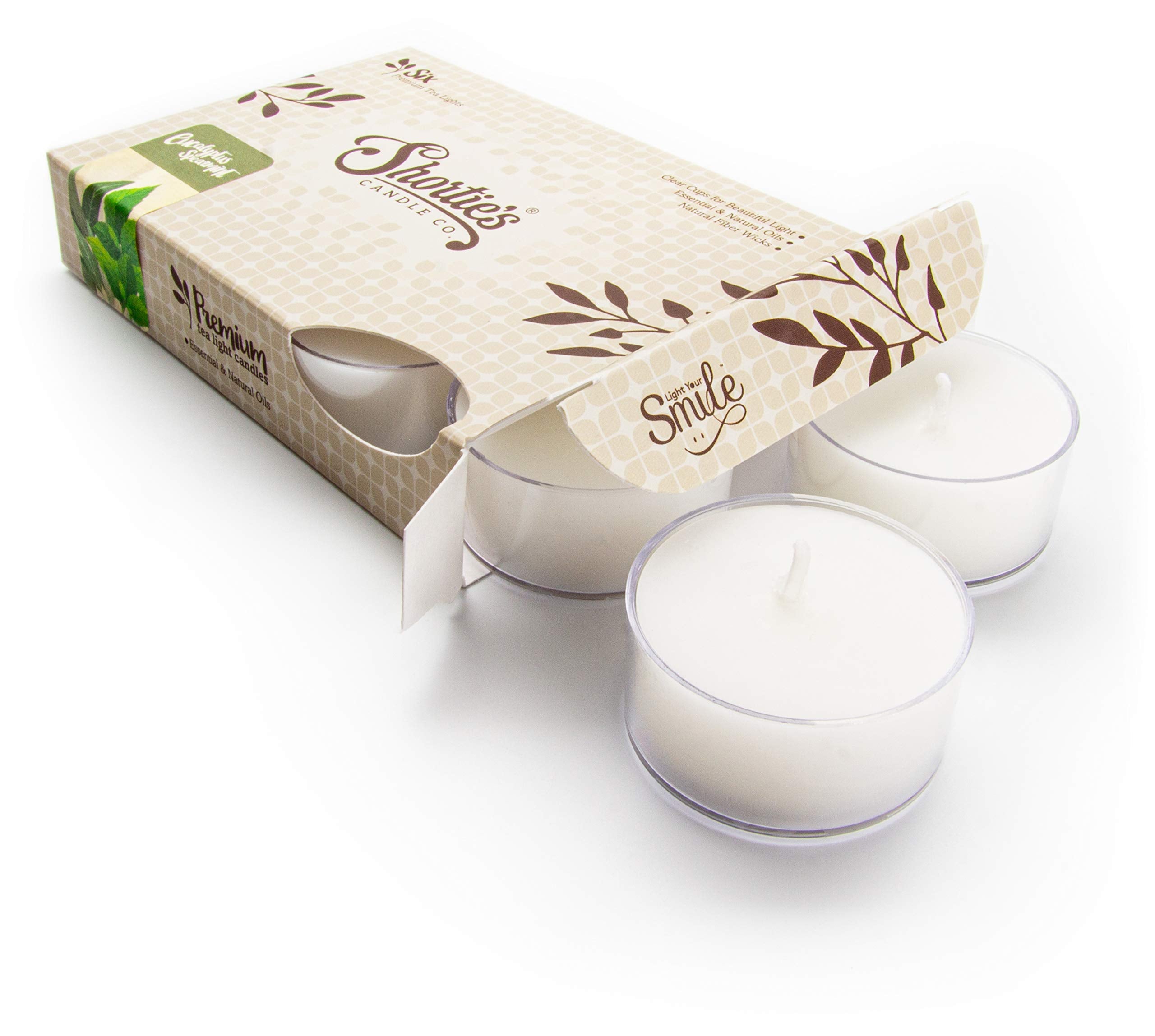 Eucalyptus Spearmint Premium Tealight Candles - Highly Scented with Essential & Natural Oils - 6 White Tea Lights - Beautiful Candlelight - Made in The USA - Fresh & Clean Collection