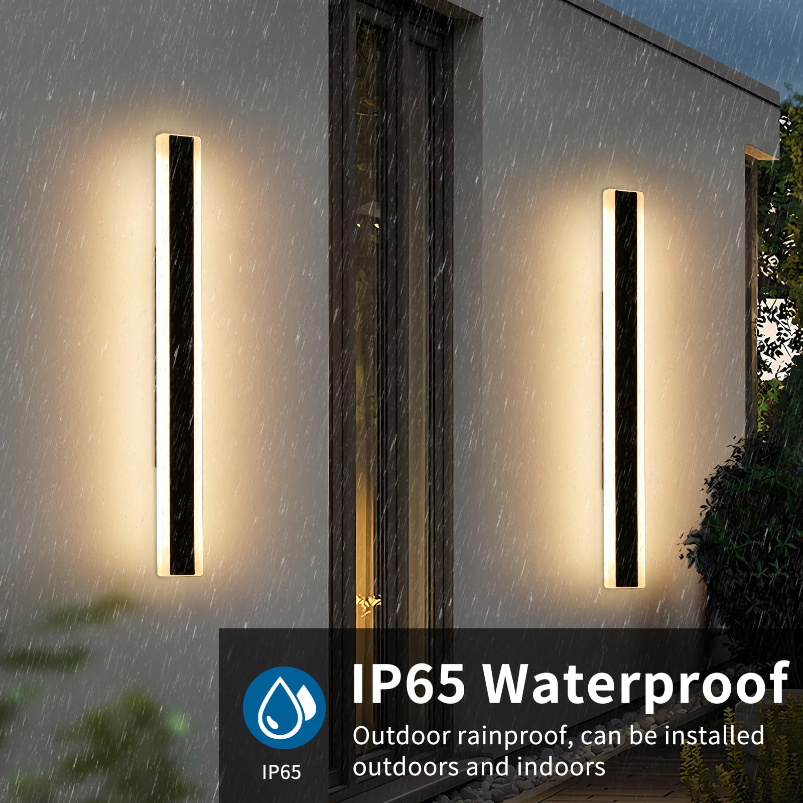 Daoseolo 2 Pack Outdoor Wall Light Fixture, 39.3Inch Black Aluminium Modern Wall Sconce, Ip65 Waterproof Dimmable 3000K-6000K With Remote Control, Wall Mount Lighting For Porch, Patio, Yard, Garage