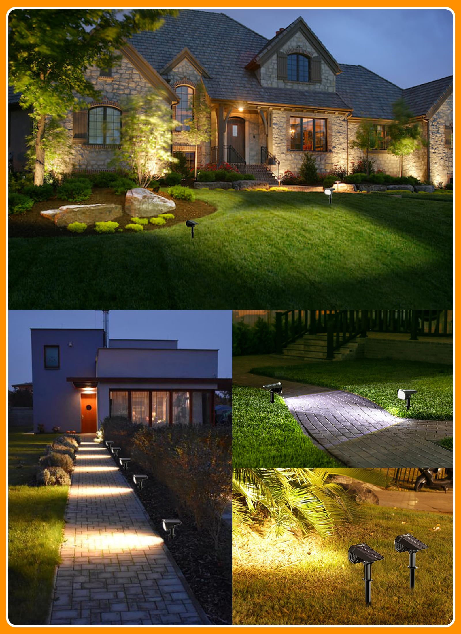 Brightown Solar Lights Outdoor With Remote Control, White And Warm White 2 Colors Solar Spot Lights Outdoor, 3 Modes Solar Power