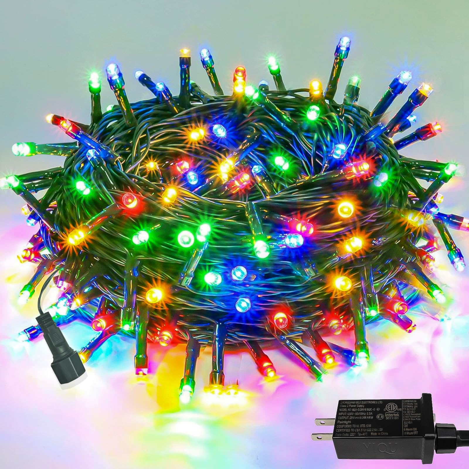 Upgraded 75.8 FT 200 LED Multicolored Christmas Lights Outdoor and Indoor, Extendable Green Wire, Memory Function & Timer & 8 Mo