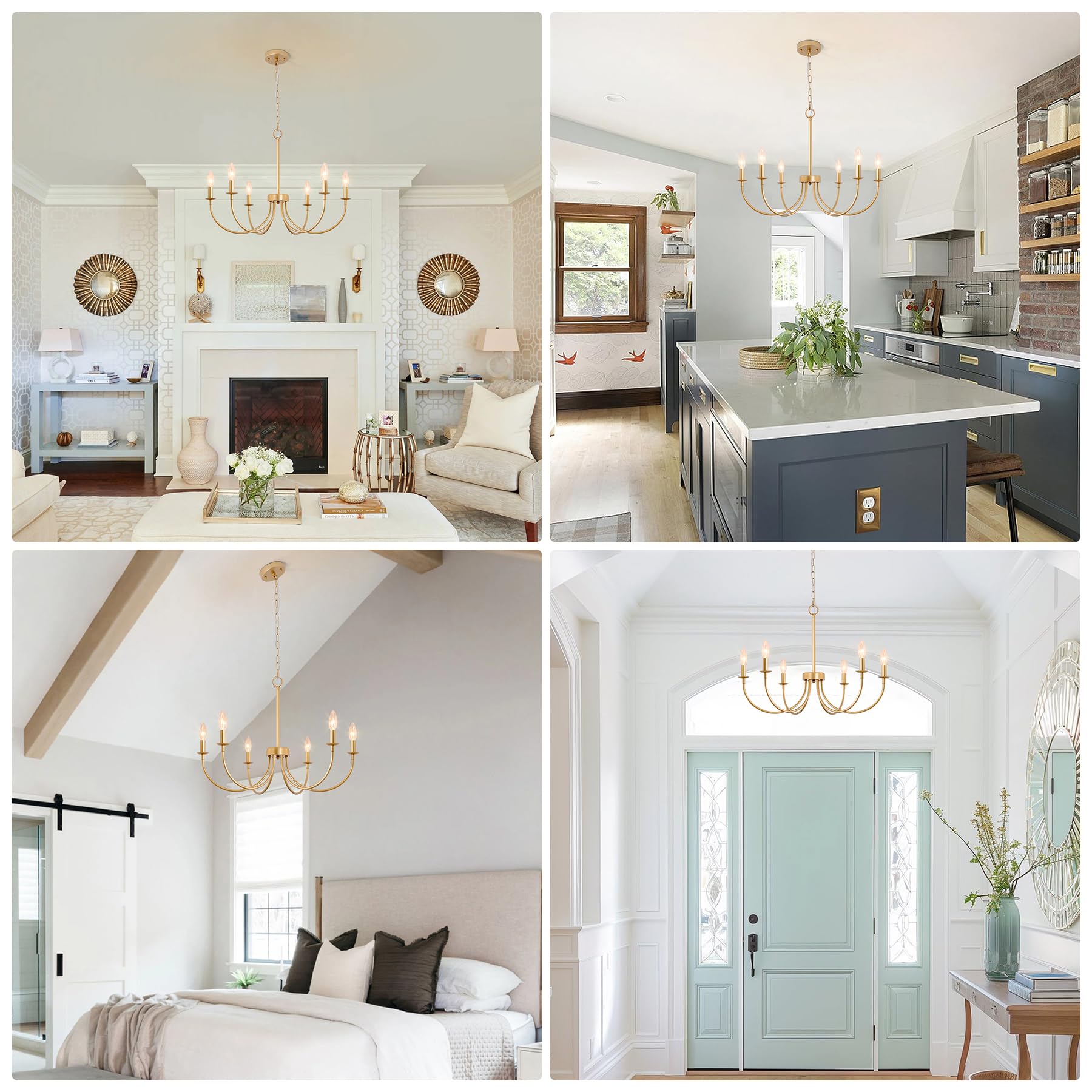 Gold Chandelier, 26'' 6-Light Farmhouse Chandeliers For Dining Room Lighting Fixtures Hanging, Modern Farmhouse Chandelier For B