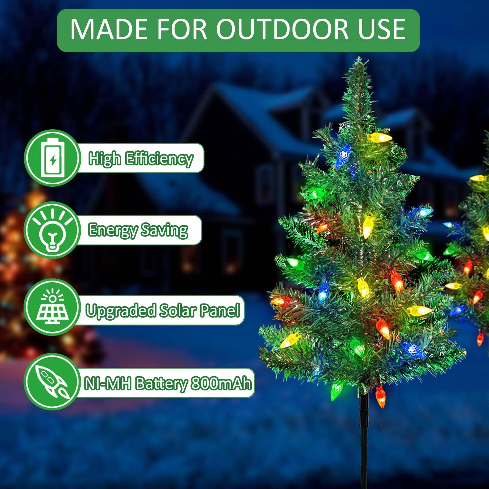 Windpnn Upgraded 4-Pack Solar Garden Stake Lights, Decorative Xmas Tree Solar Yard Stake Outdoor Waterproof Christmas Pathway Li