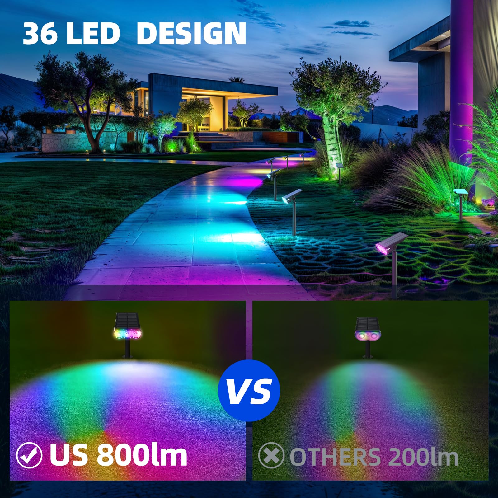 Barrina Solar Landscape Lights, WRGB Color Changing, 360° Adjustable, 6 Packs, Acrylonitrile Butadiene Styrene, Model TNX-SSL-WRGB-6P