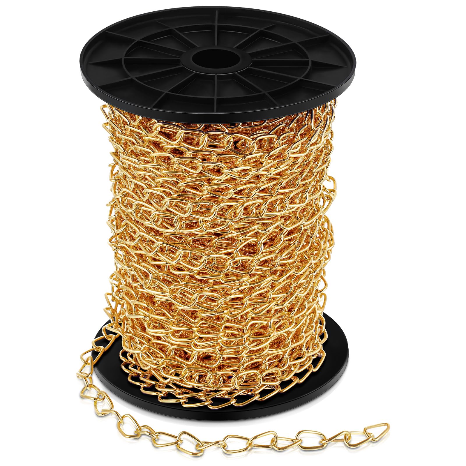 Yaocom 200 ft Galvanized Steel Hanging Jack Chain Gold Metal Link Chain Roll Spool for Light Fixture, Bird Feeders, Overhead Lig