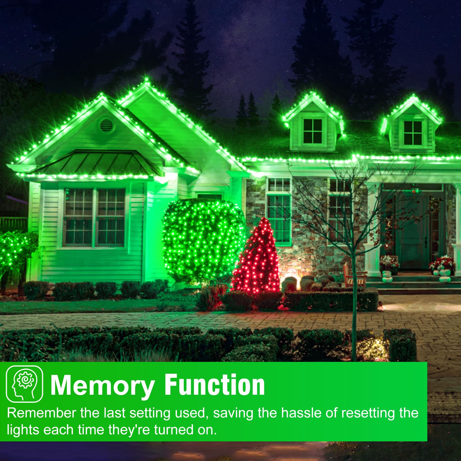 2 Pack Christmas Lights Outdoor, Total 200Ft 600Led Christmas Tree Lights With 8 Modes Waterproof, Green Wire String Lights For