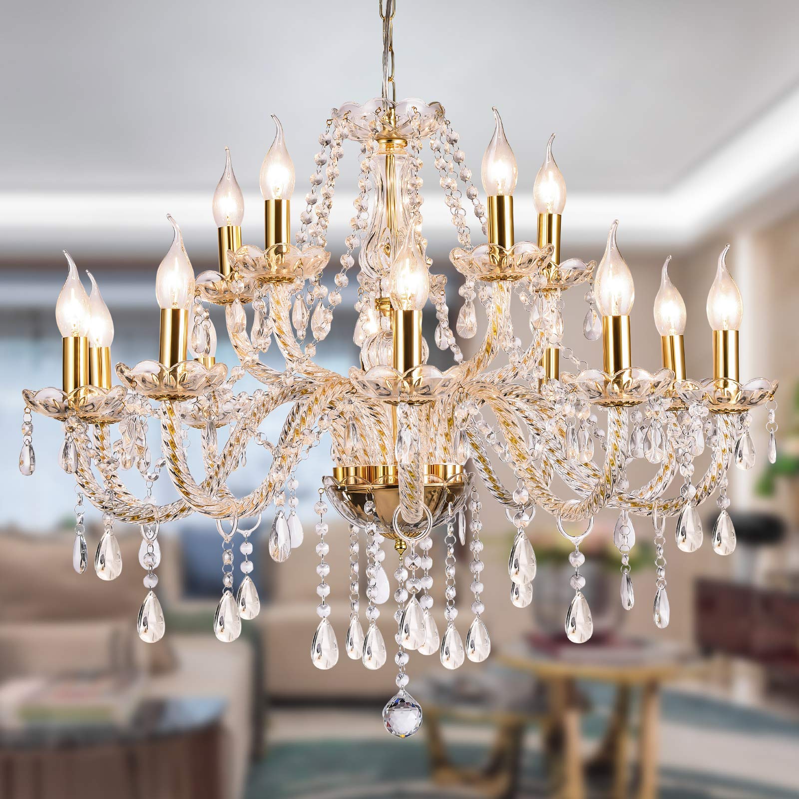 Panghuhu88 Crystal Candle Chandeliers Lighting 15 Lights Pendant Ceiling Fixture Lamp For Dining Living Room Bedroom Hallway Ent