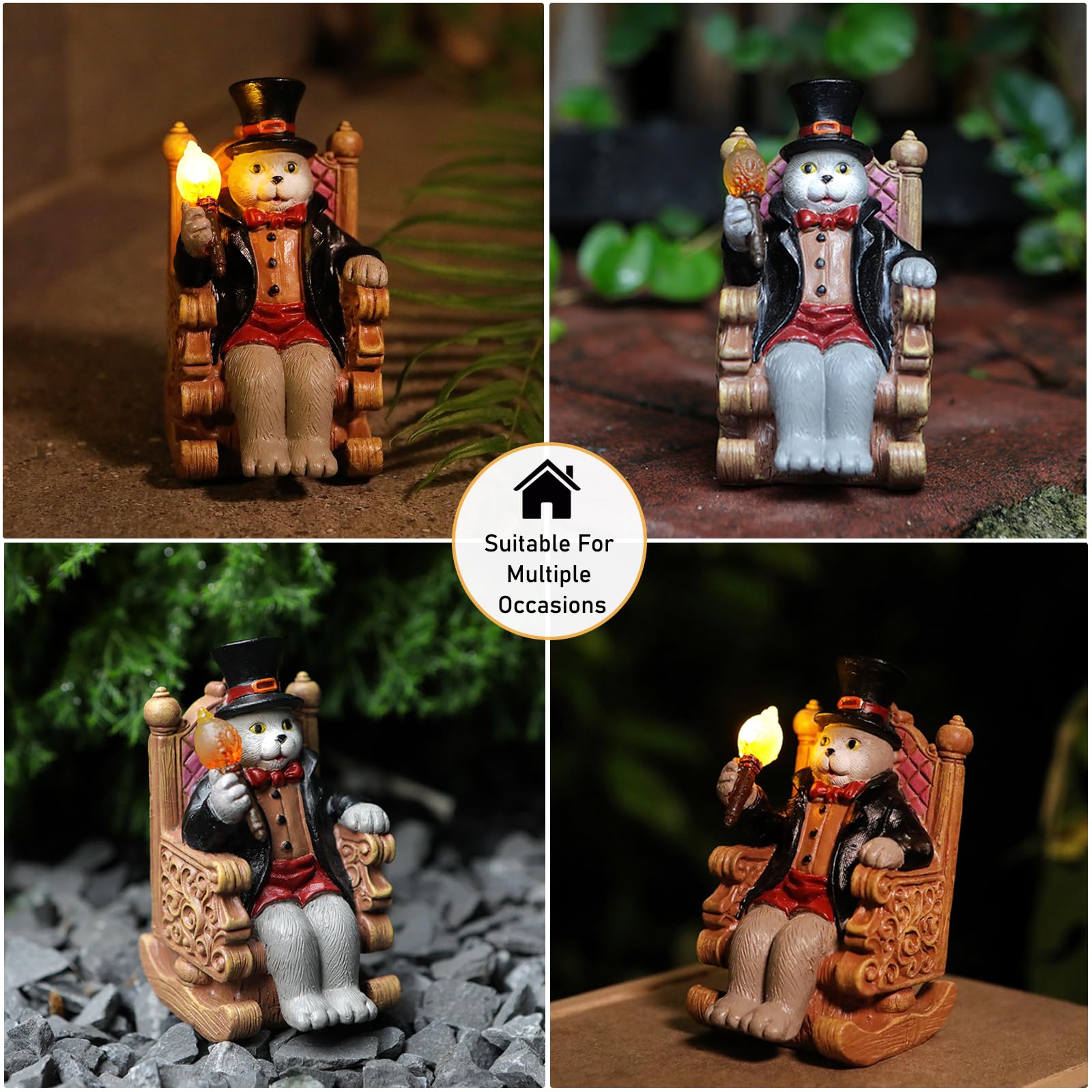 Solar Cat Garden Statues For Outside: Home Spring Decor With Magic Wand Lights Cat Clearance Garden Sculpture For Yard Art Lawn