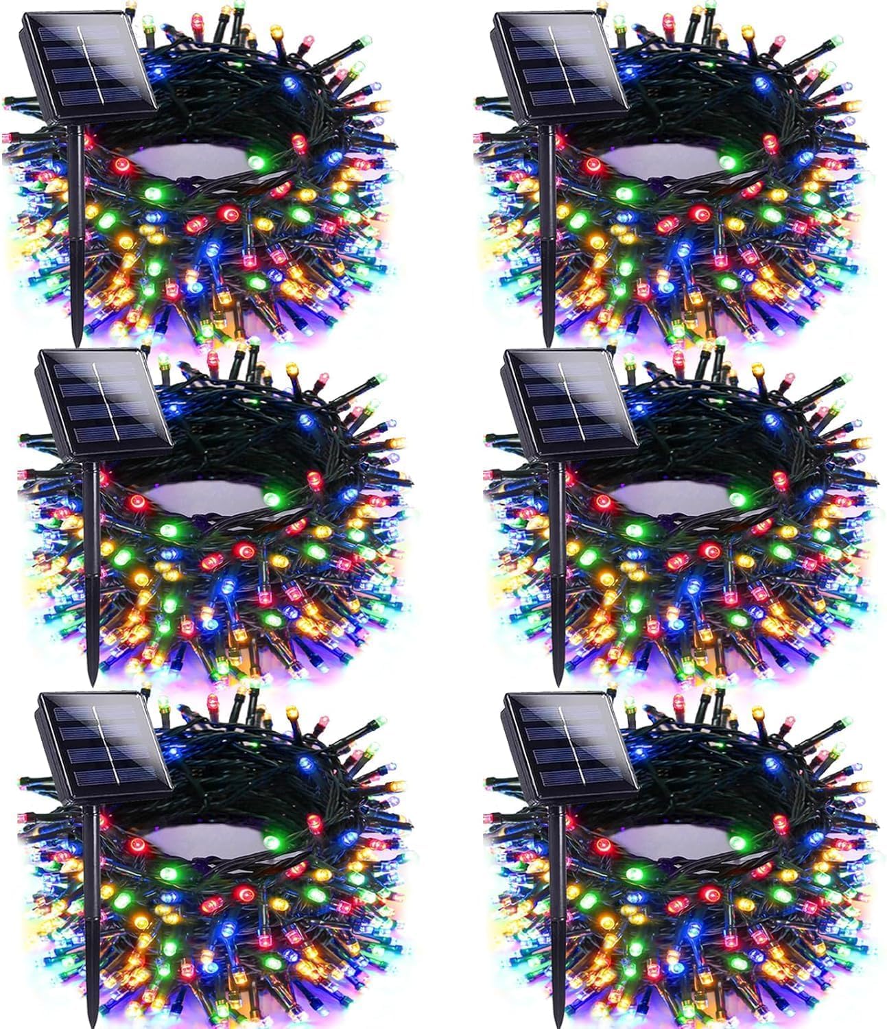 EXF Solar Christmas Lights 600LED 198FT Multicolor Waterproof 6 Pack Green Wire 8 Modes