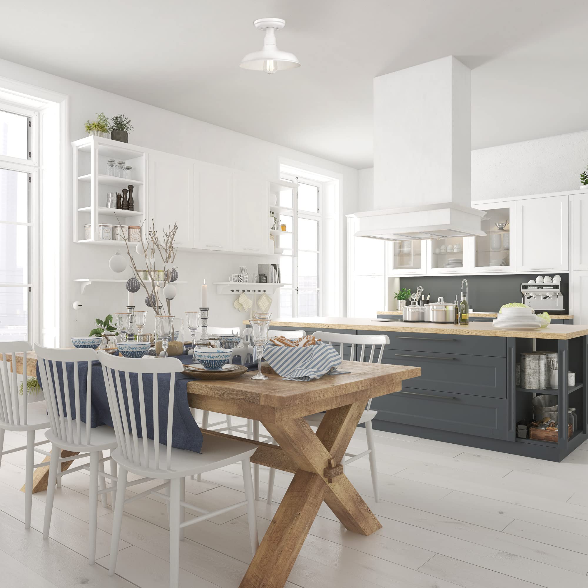 Design House 579631 Kimball Industrial Farmhouse 1-Light Indoor Semi-Flush Ceiling Mount Light With Metal Shade For Kitchen Hall