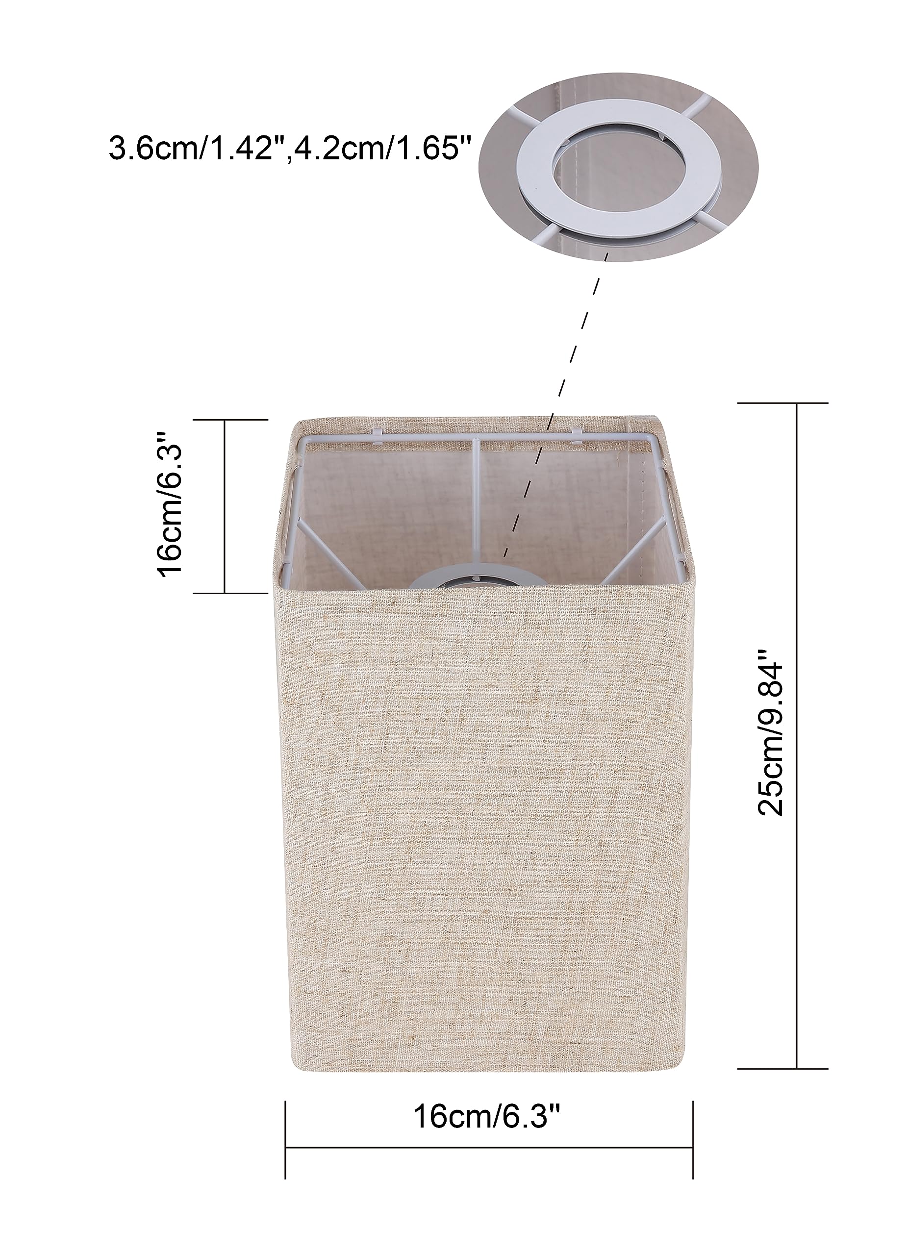 Ruiever Square Lampshades Set Of 2, Linen Lampshades L6.3&quot;X W6.3&quot; X H9.84&quot; High, Easy Assembly Replacement Fabric Lampshades For Table Lamps Floor Lamps, Beige Color Lampshade,