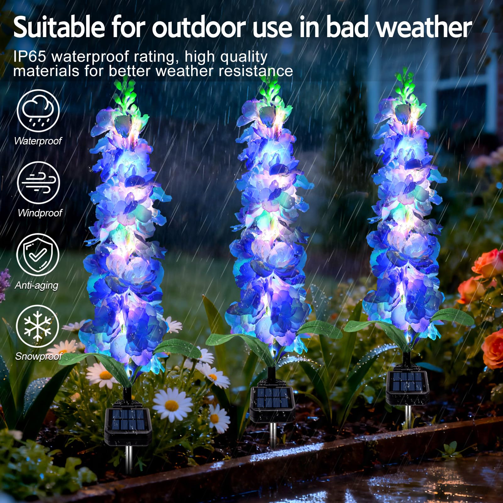 Mrhephaestus Solar Garden Lights  Solar Blue Delphinium Flowers Lights 8 Pack 160 Leds  Waterproof Outdoor Light Two Lighting Modes For Outside Wedding Party Garden Yard Patio Lawn Decor
