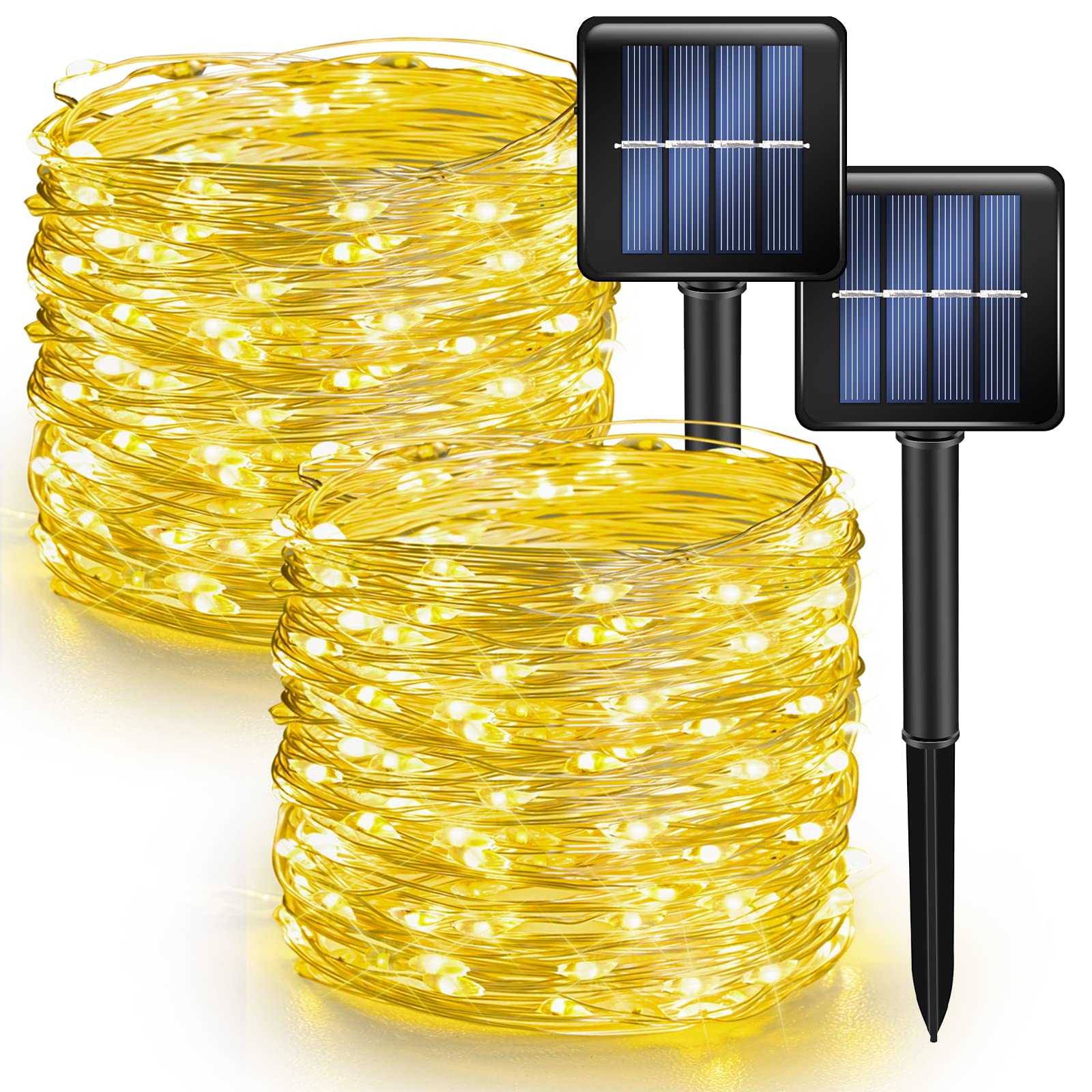 Dazzle Bright 2 Pack Solar String Lights Outdoor, Total 80Ft 240Led Solar Powered Waterproof Fairy Lights 8 Modes, Silver Wire L