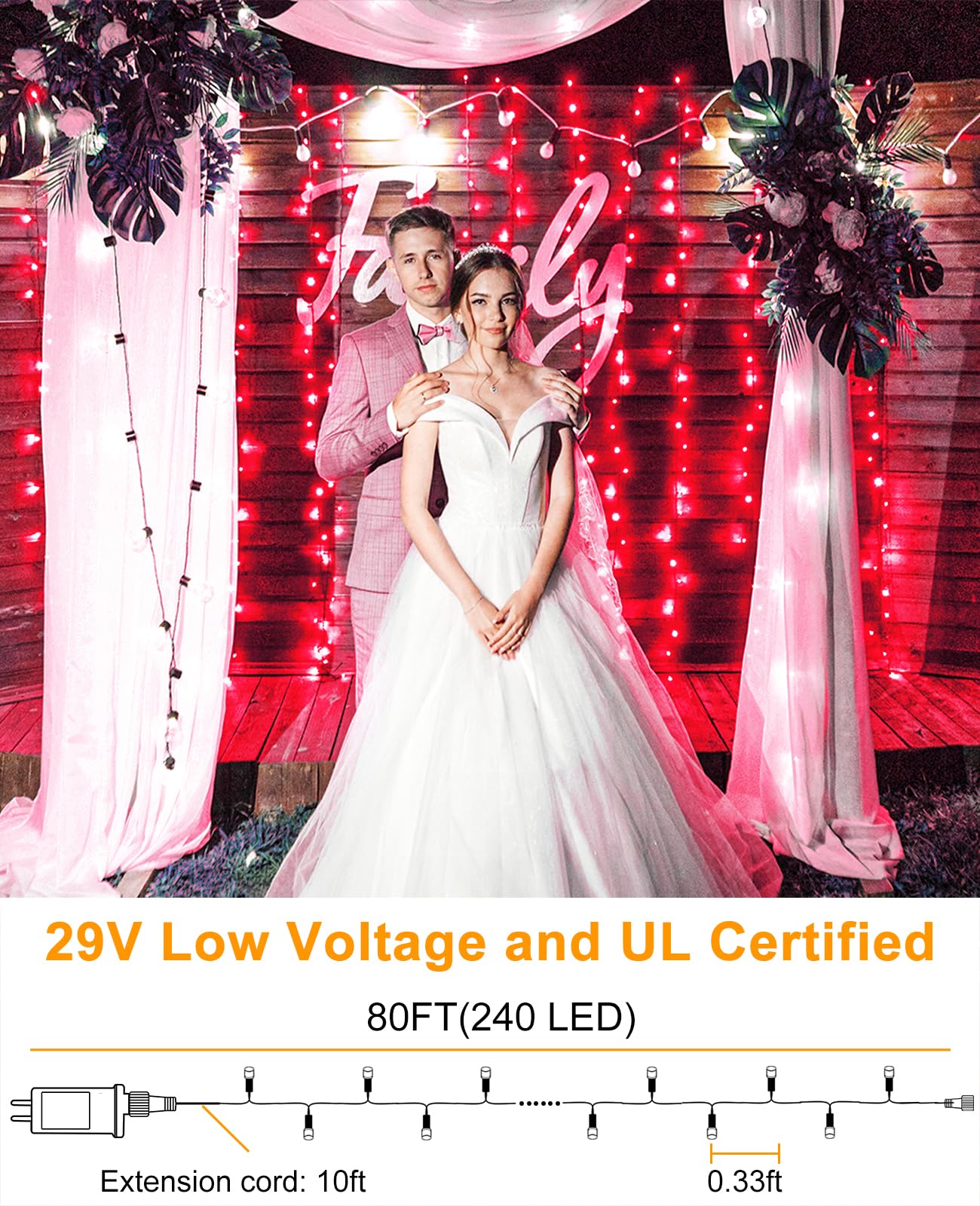 Xmasbokeh Red Christmas Lights Outdoor  80Ft 240 Led Christmas Tree Lights Waterproof Plug In  8 Modes Connectable Christmas Decorations Green Wire For Indoor Home Patio Holiday