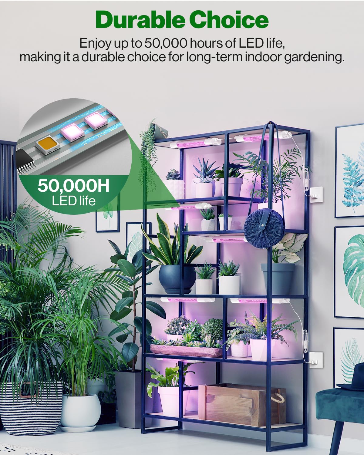 Sunco 1Ft Grow Light Led, 10W, Full Spectrum, For Seed Starting, Seedling, Indoor Plants, Plug In Suspended Fixture, Link Up To