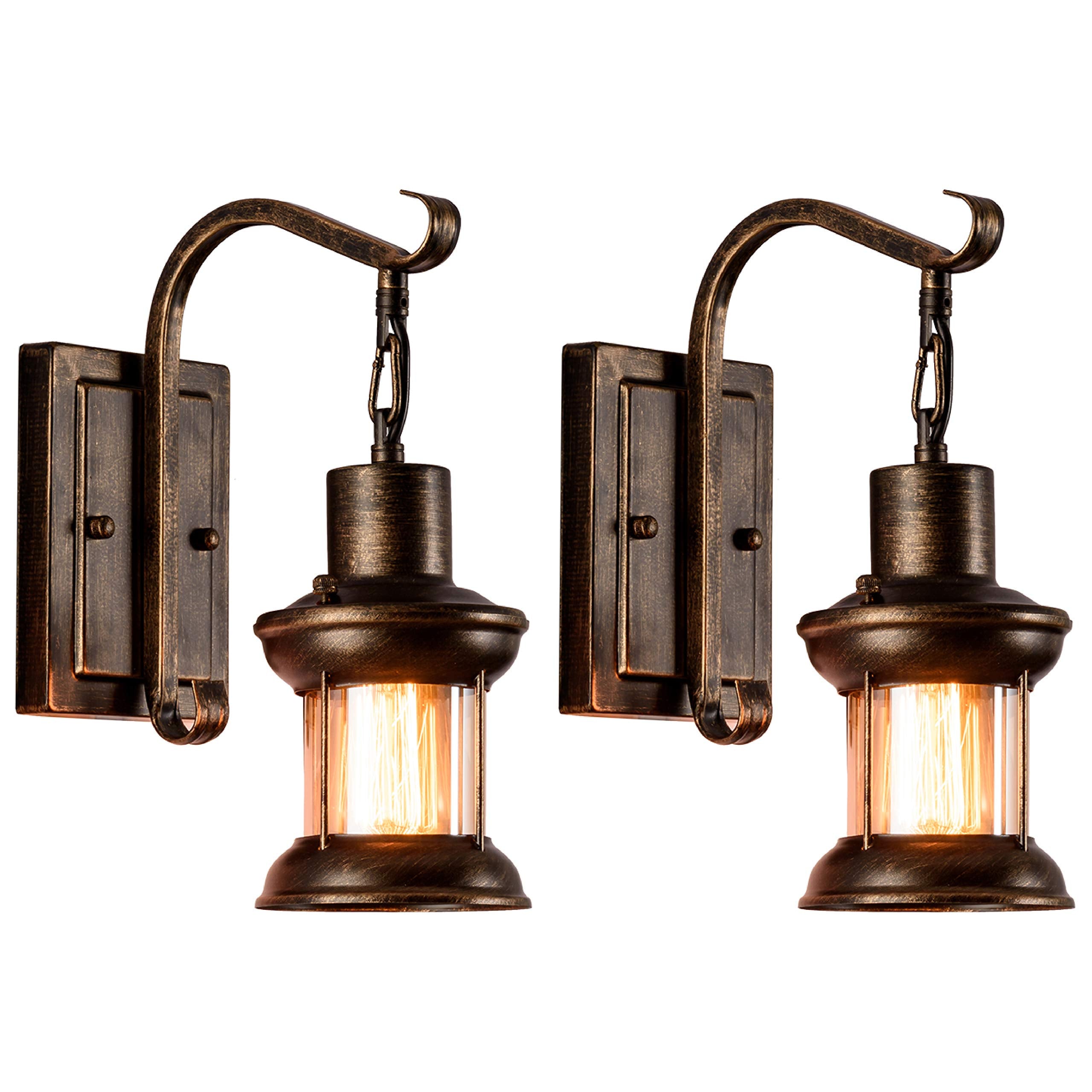 Vintage Glass Wall Sconce Fixtures 2-Pack, LULING Rustic Nordic Glass Wall Light Fixtures Retro Metal Black Painted Colour Wall 