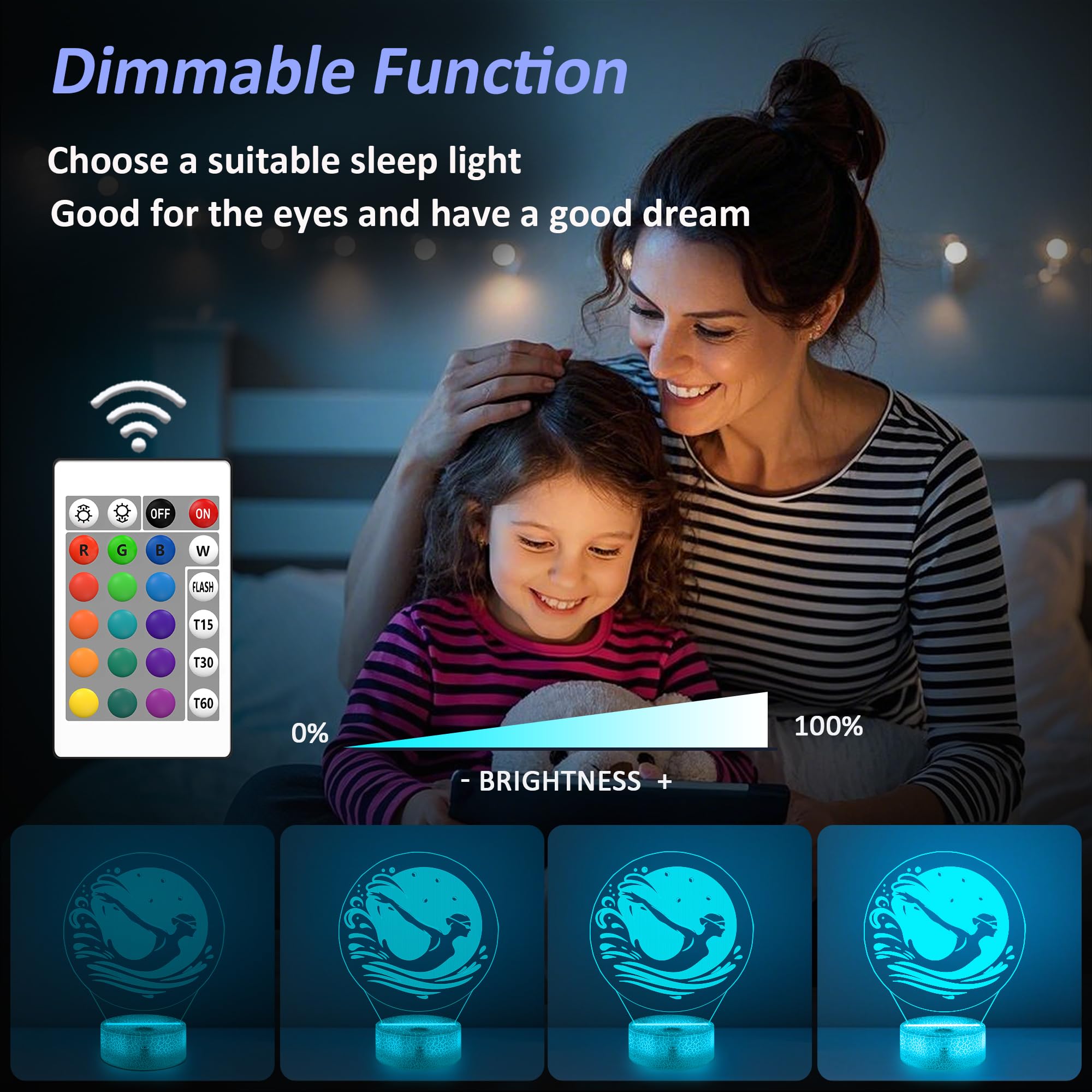 OkiyiD Swimming Gifts for Girls Women, 3D Illusion Lamp Swimming Night Light with 16 Colors Changing Remote Control, Swim Gifts