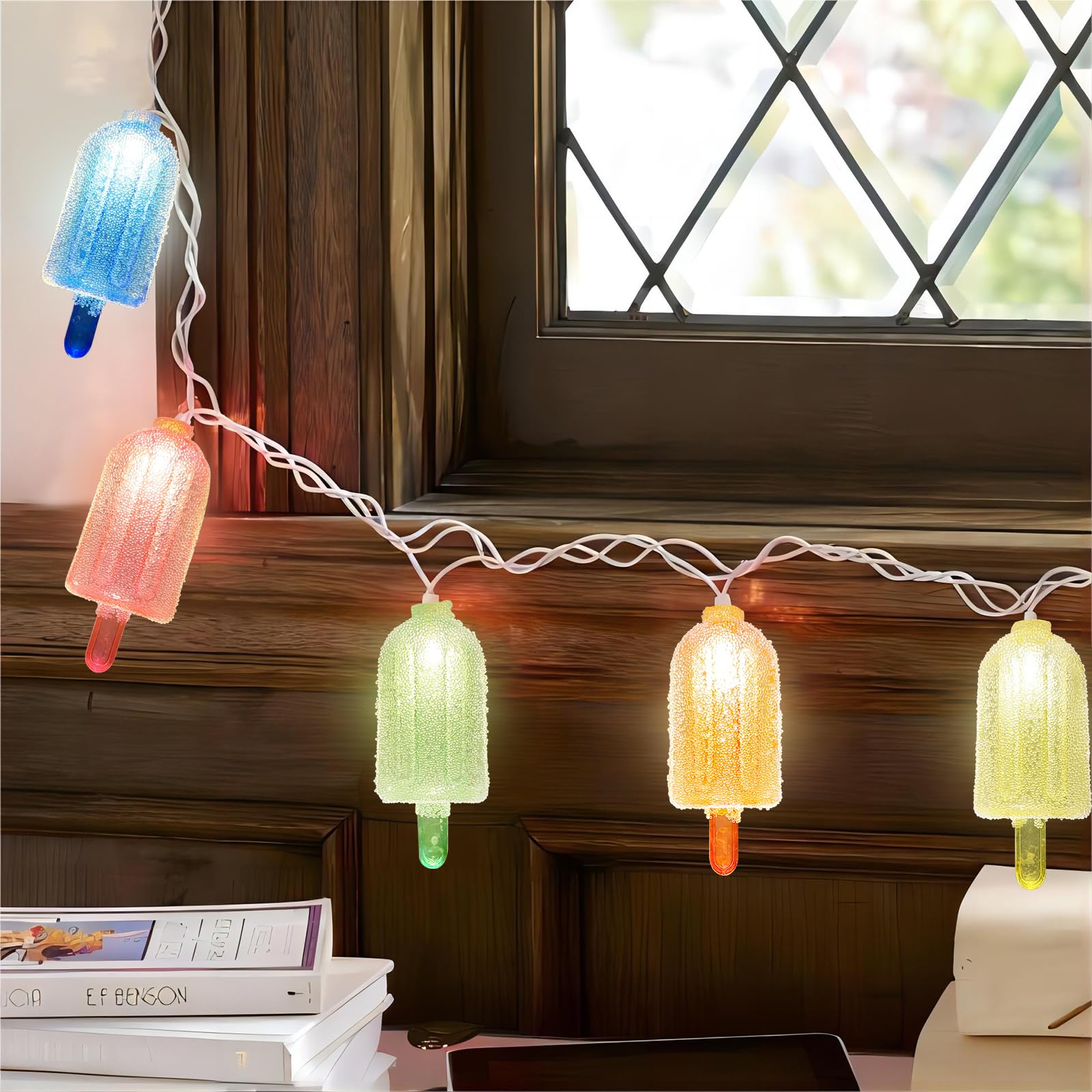 Egcol 8.5Ft Led Popsicle String Lights - Plug In Colorful Ice Cream Decorative String Lights With 10 Popsicle Lights For Indoor