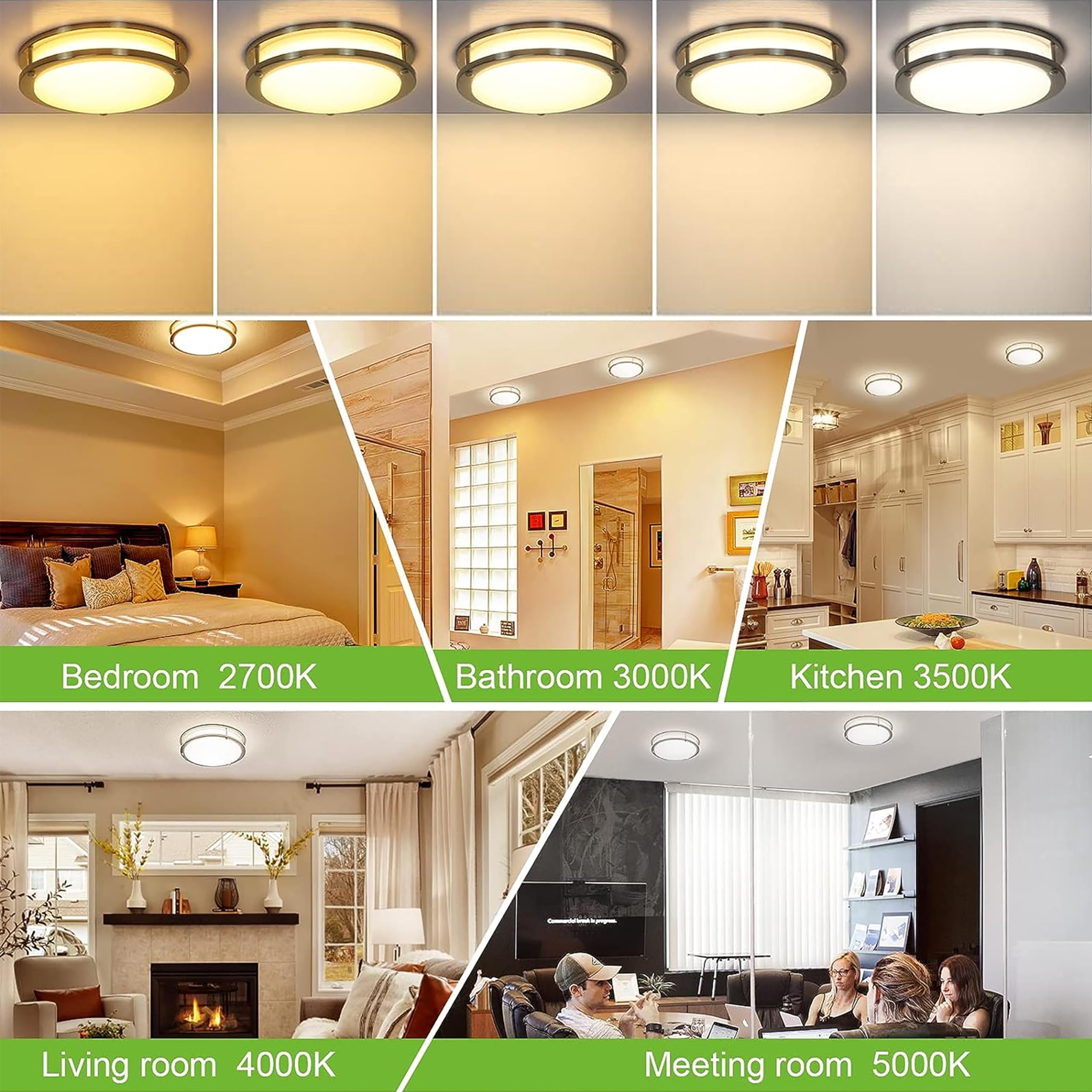 Hykolity 10 Inch Flush Mount Led Ceiling Light Fixture, 17W 1100Lm, 2700K/3000K/3500K/4000K/5000K Adjustable Ceiling Lights, Bru