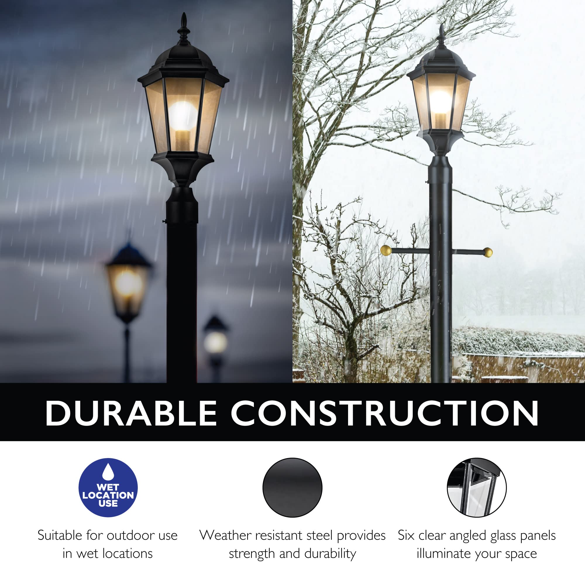 Design House 589192-Tbk Traditional Oak Creek Outdoor Post Top Light With Clear Glass For Driveways And Porches, Textured Black