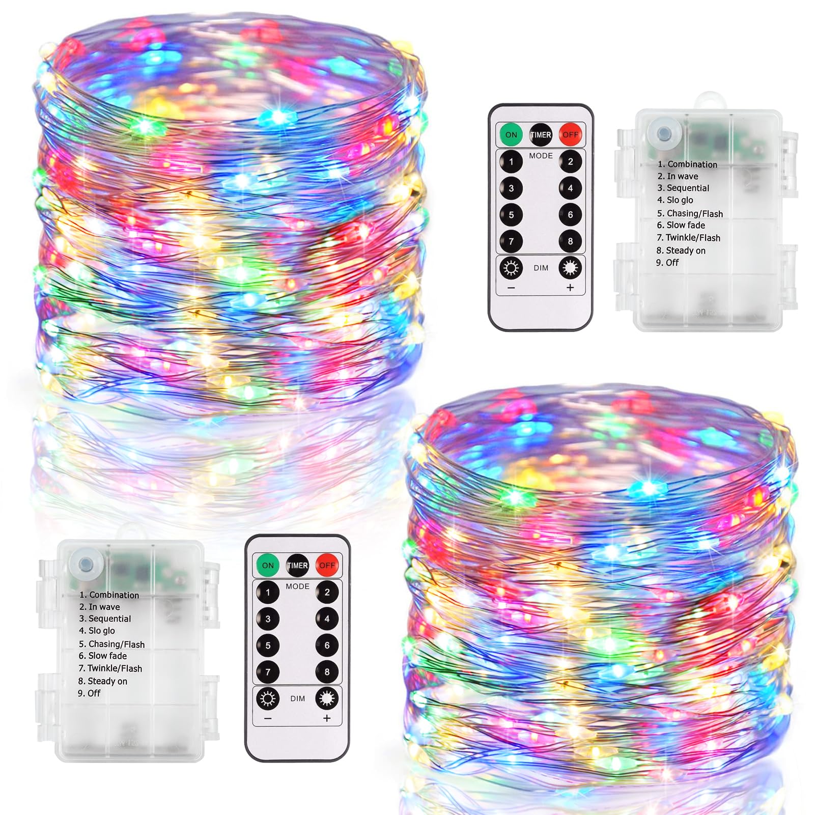 Fairy Lights Battery Operated, 2 Pack 20FT 60 LED Twinkle Lights with Remote Timer, Silver Wire String Lights Mini Fairy Lights 