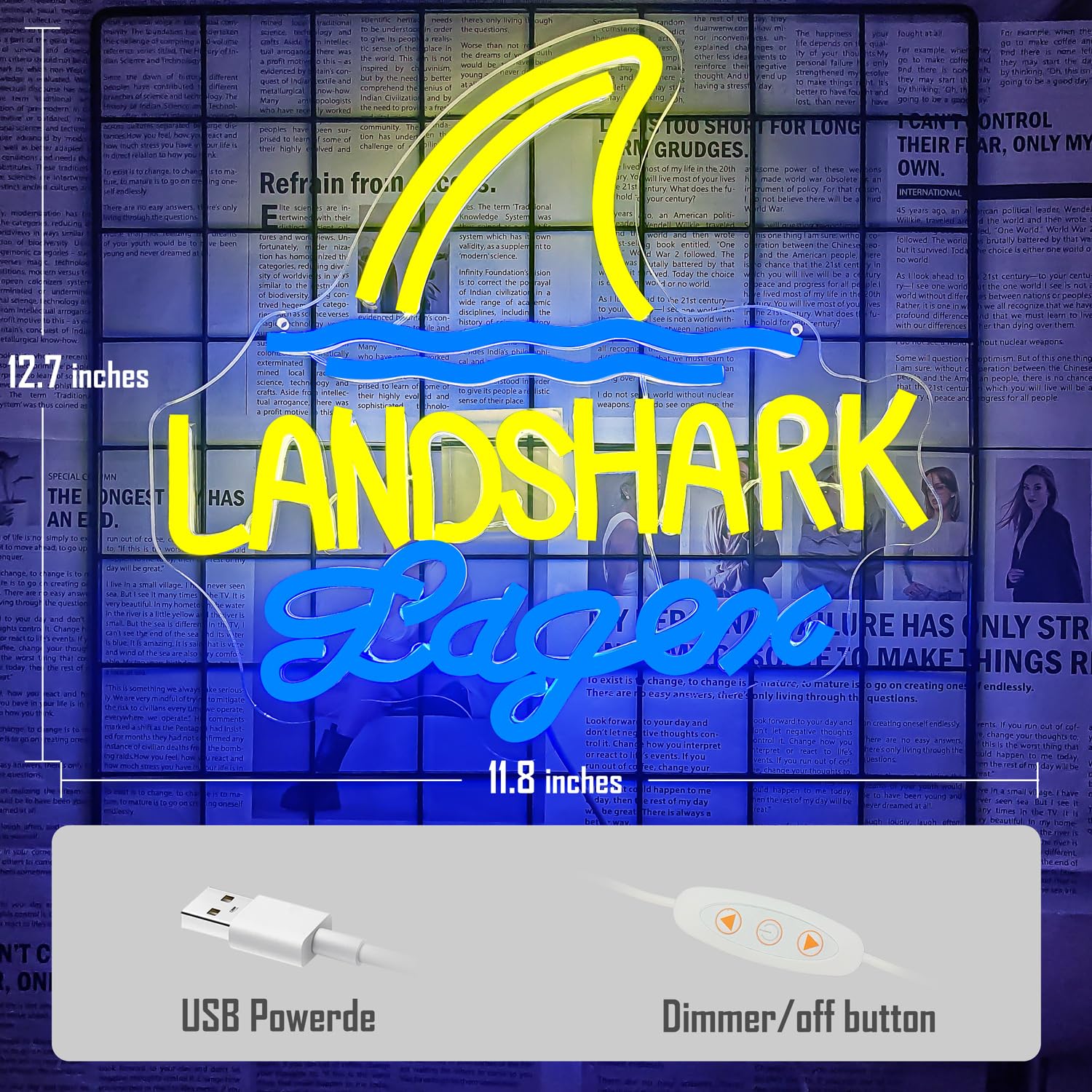 Jooetuu Land Shark Lager Neon Sign Dimmable Led Landshark Beer Neon Light Signs For Wall Decor Shark Neon Bar Lights For Man Cave Beer Club Pub Home Bar Bistro