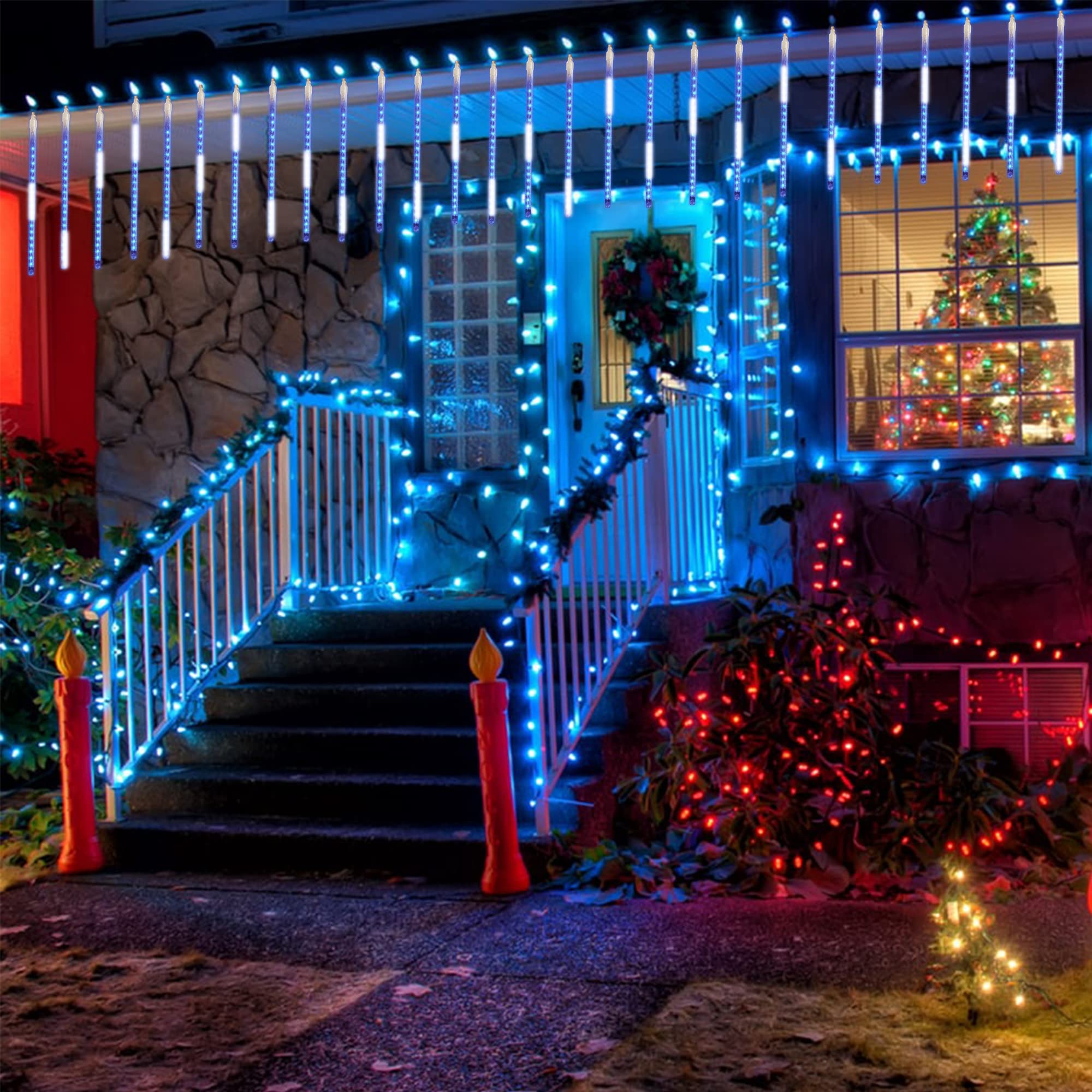Ljlnion 12 Inch Meteor Shower Lights, 288 Led Blue Icicle Lights, Connectable Raindrop Decor For Christmas, Weddings, And Parties