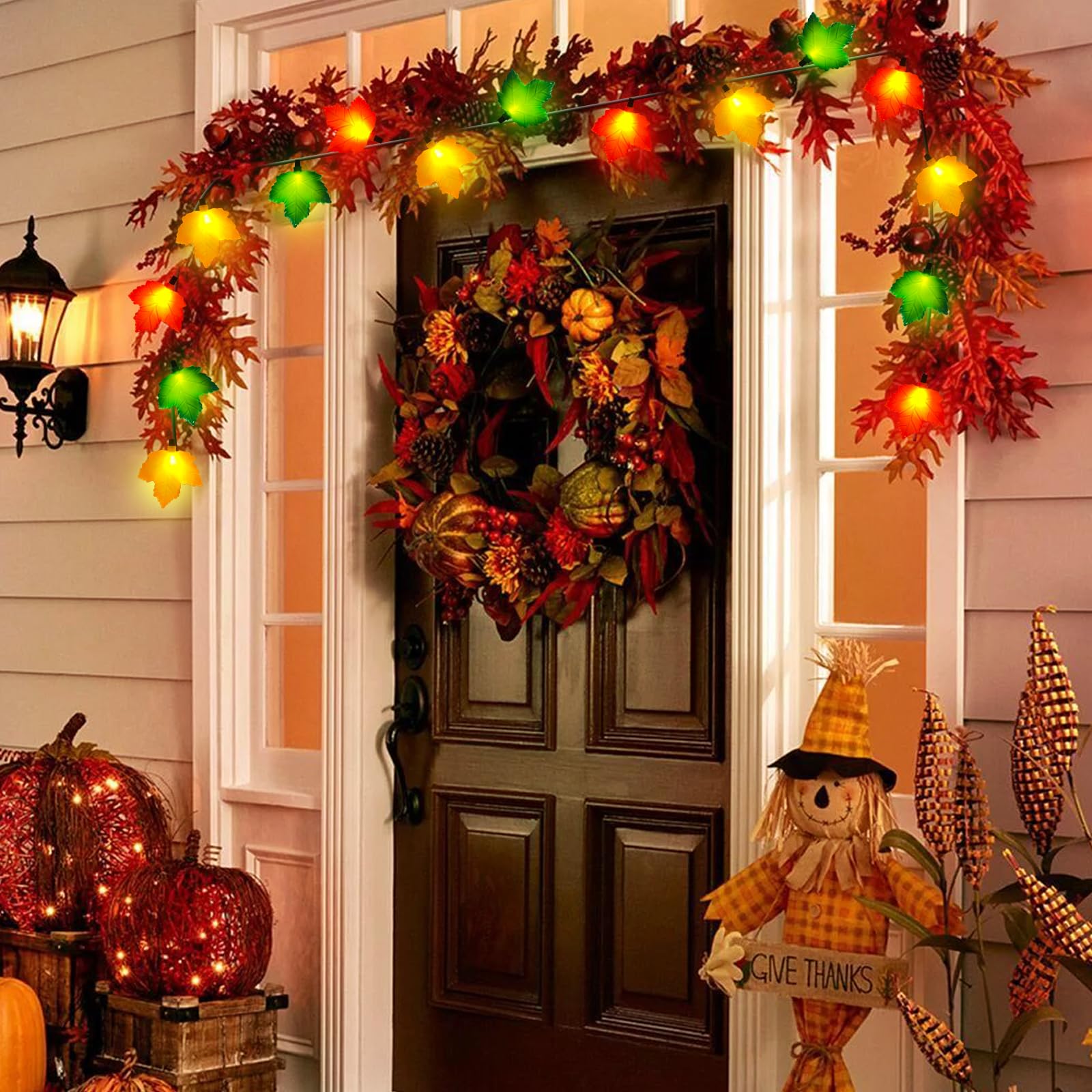 GOOTHY Fall Decorations String Lights, 8.5Ft, 10 LED Multicolor Maple Leaves, Plug-in, Outdoor Fairy Lights