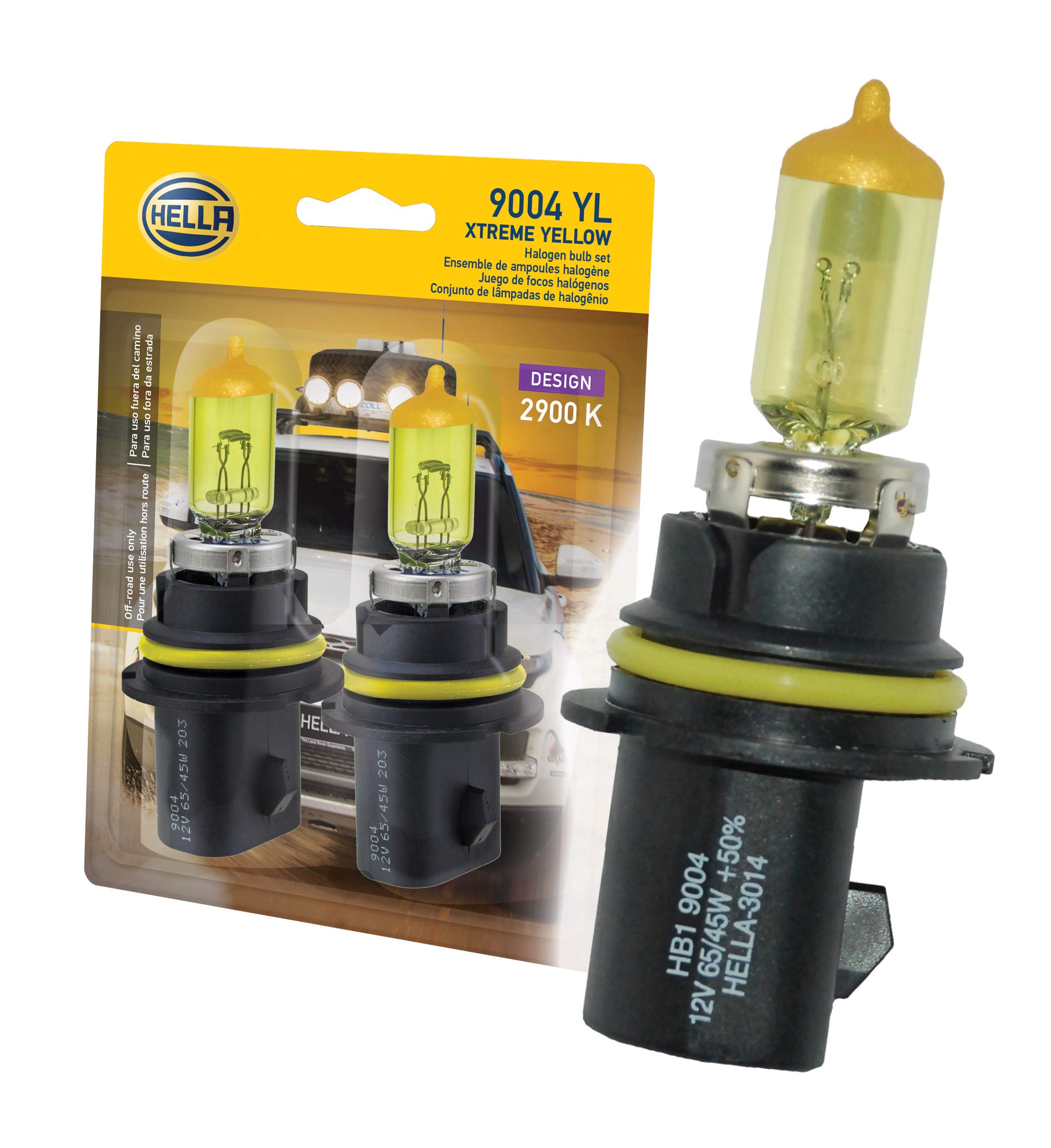 HELLA 9004 YL Twin Blister Xtreme Yellow Bulb (12V 65/45W), 2 Pack