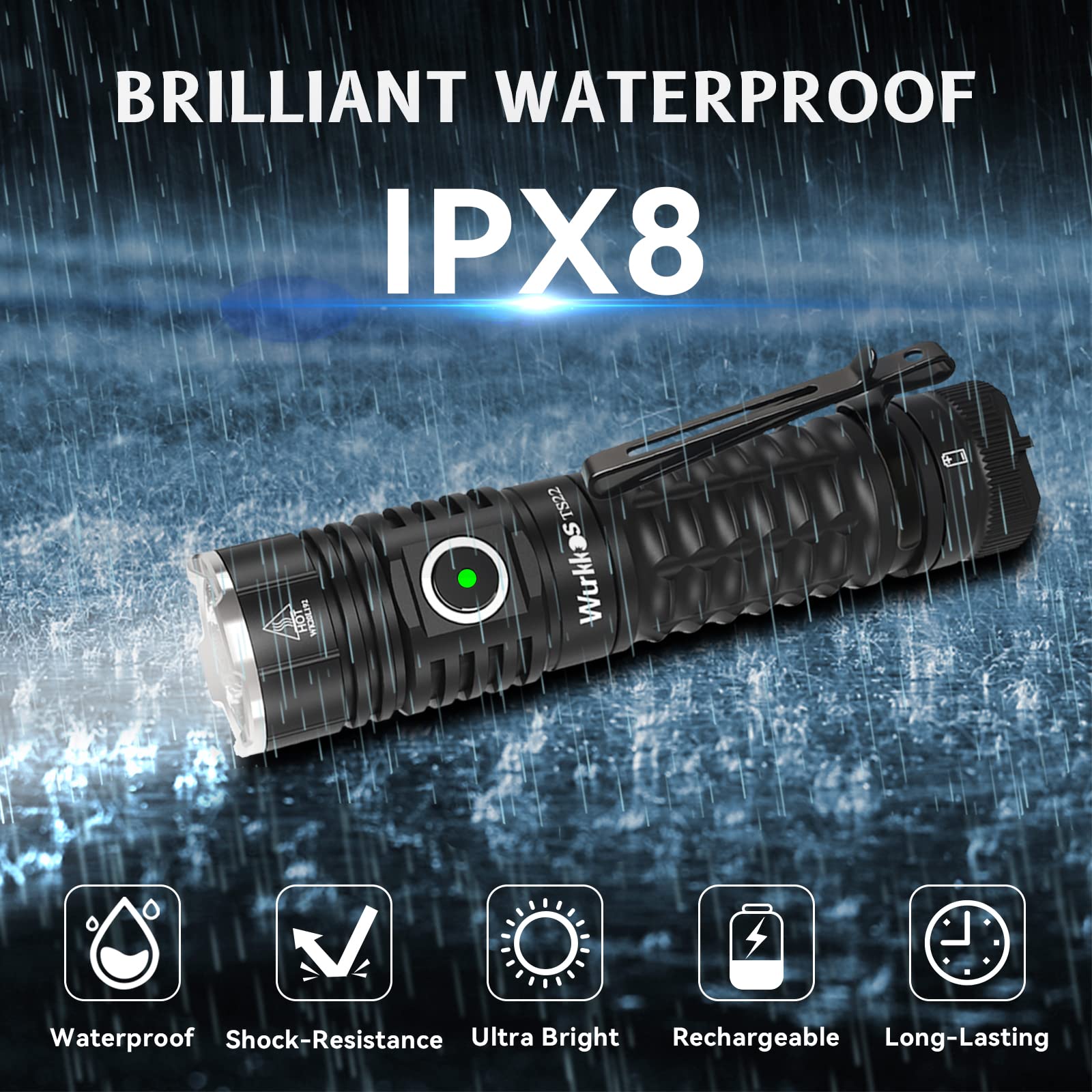 Wurkkos TS22 Mini EDC Flashlight - 4500 Lumens, Rechargeable, IP68 Waterproof, Aluminum, 6000K Light